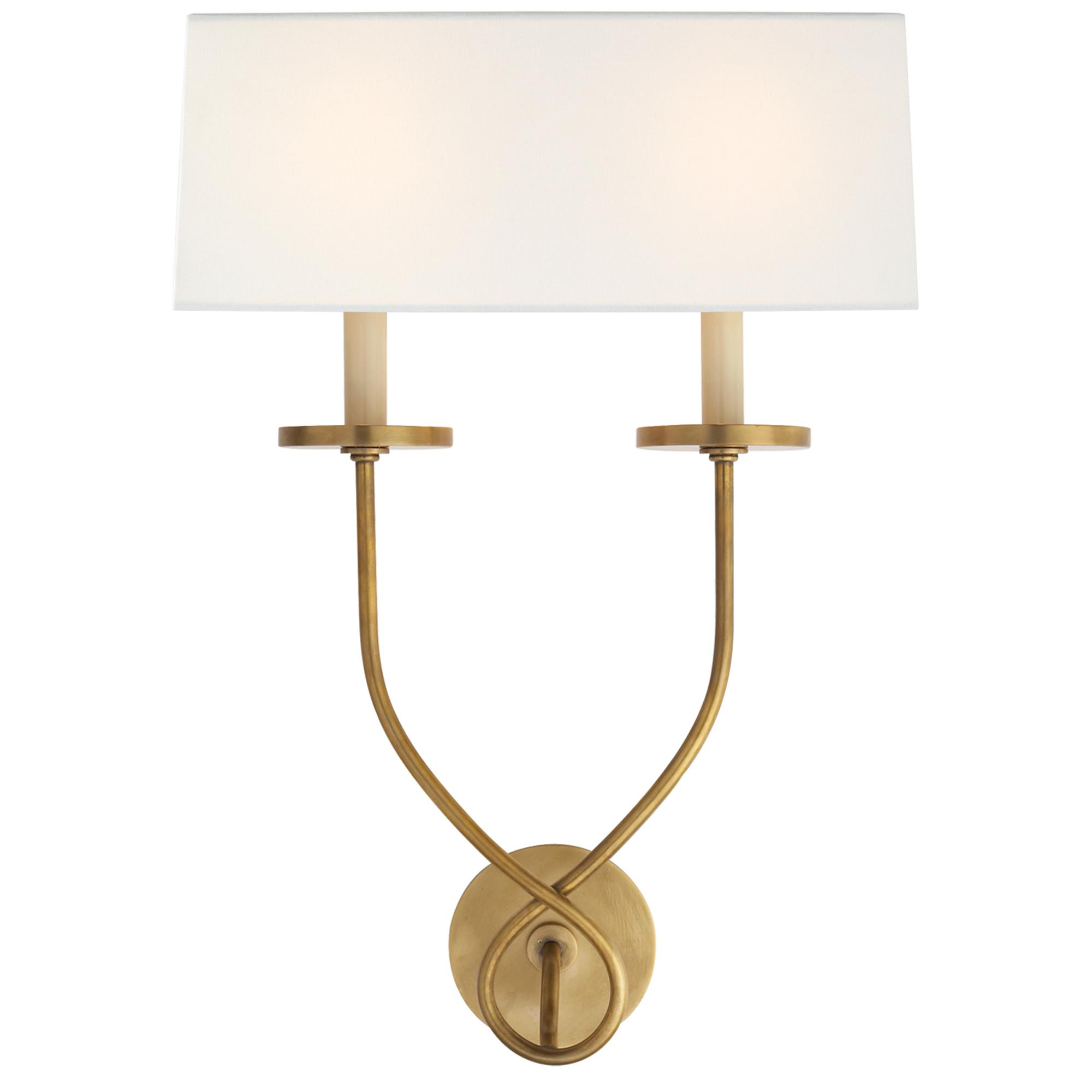 Shown in Antique-Burnished Brass finish and Linen shade
