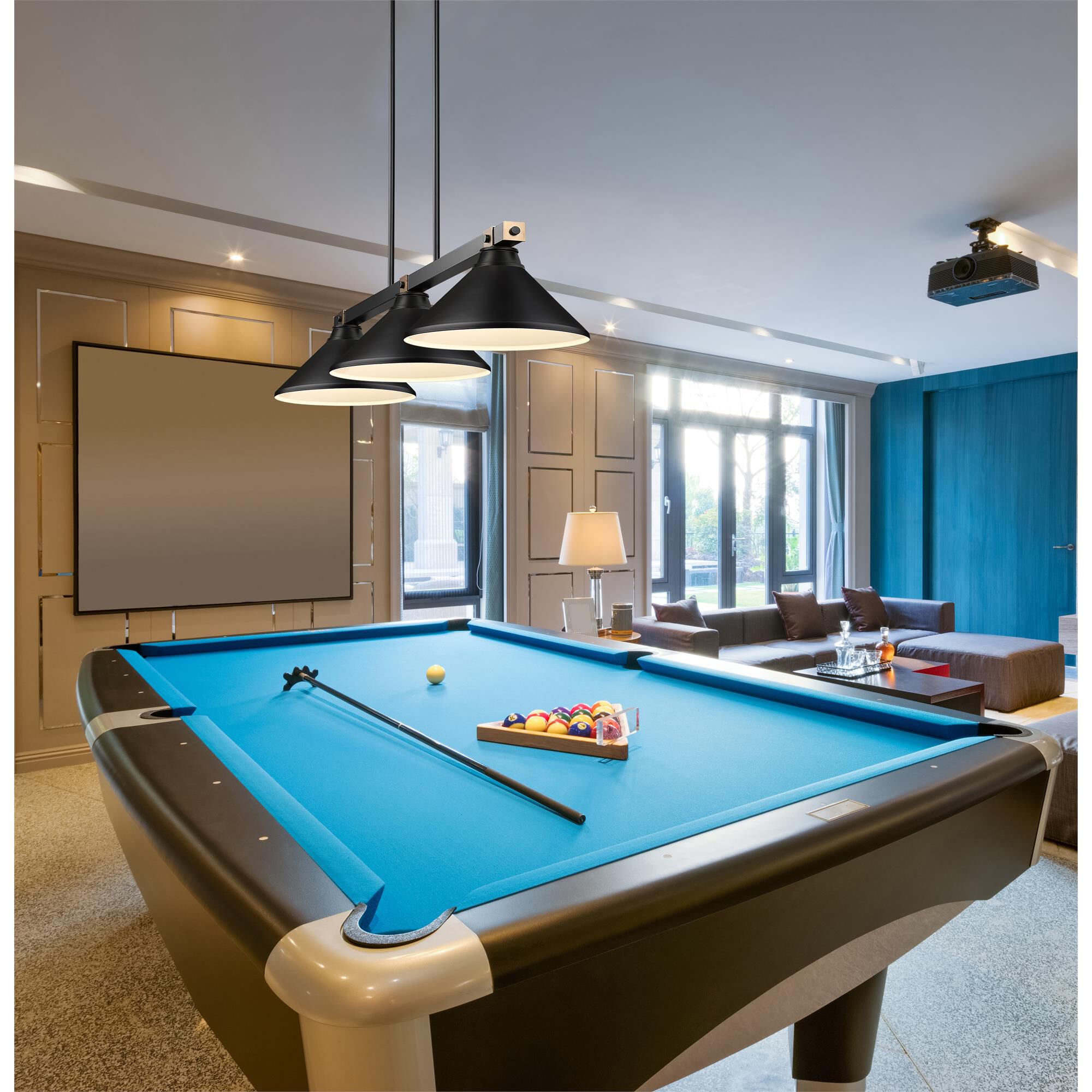 Shown in Matte Black + Rubbed Brass finish and Matte Black glass and Matte Black shade