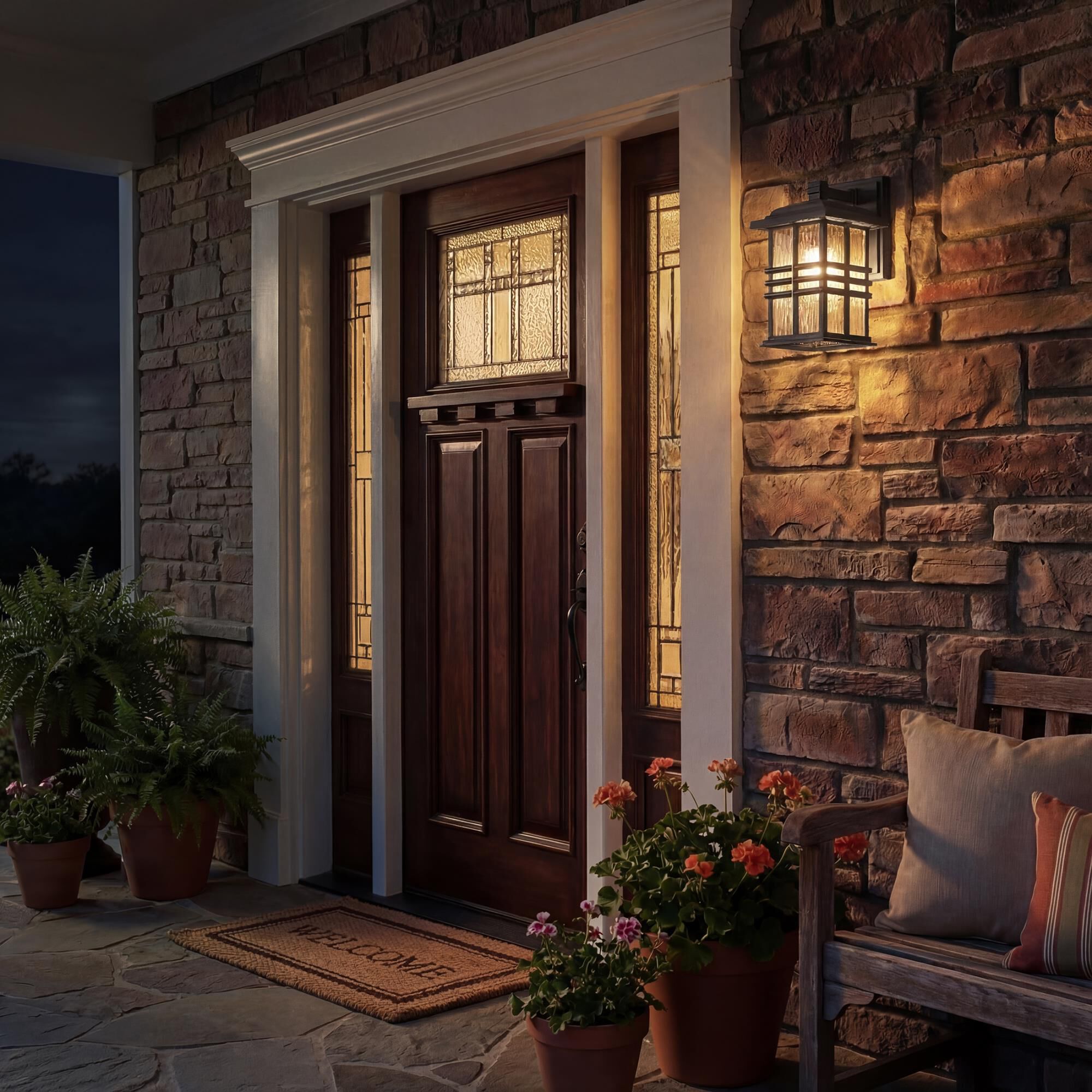 Shown in Olde Bronze finish and Clear Hammered glass