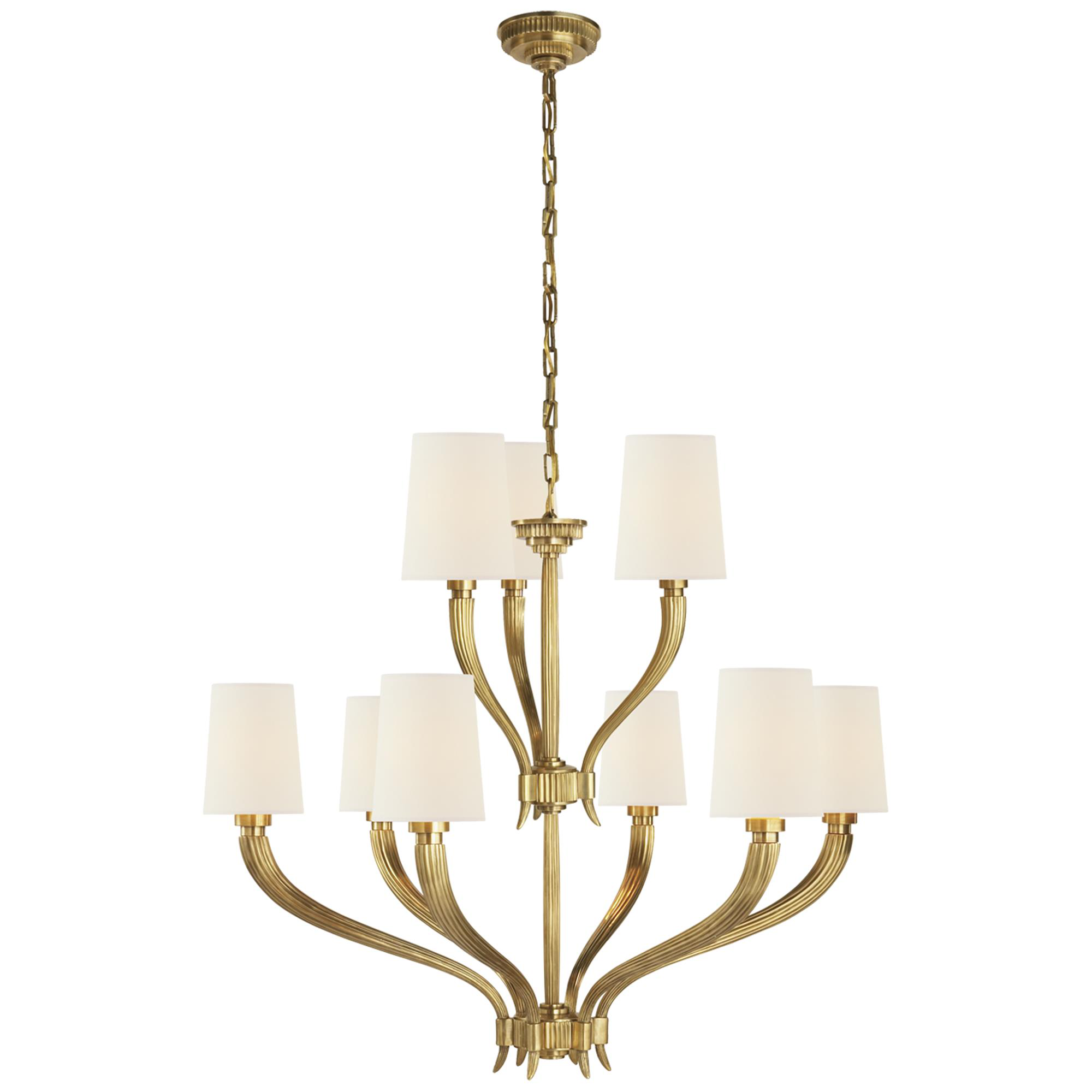 Shown in Antique-Burnished Brass finish and Linen shade