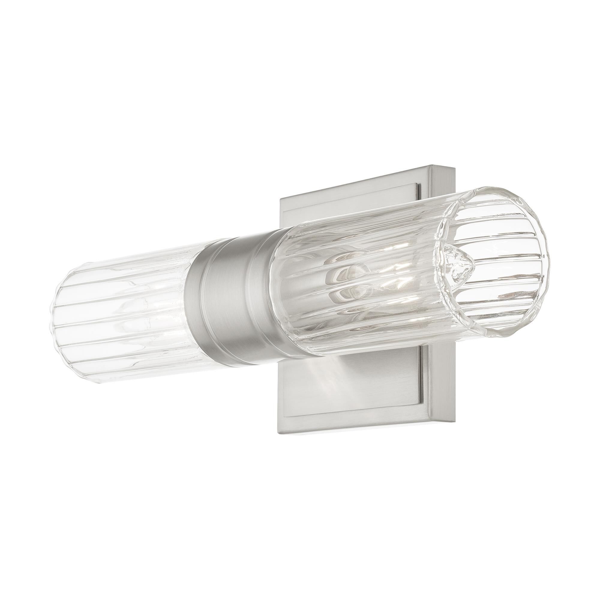 Shown in Brushed Nickel finish and Hand Crafted Clear Fluted glass