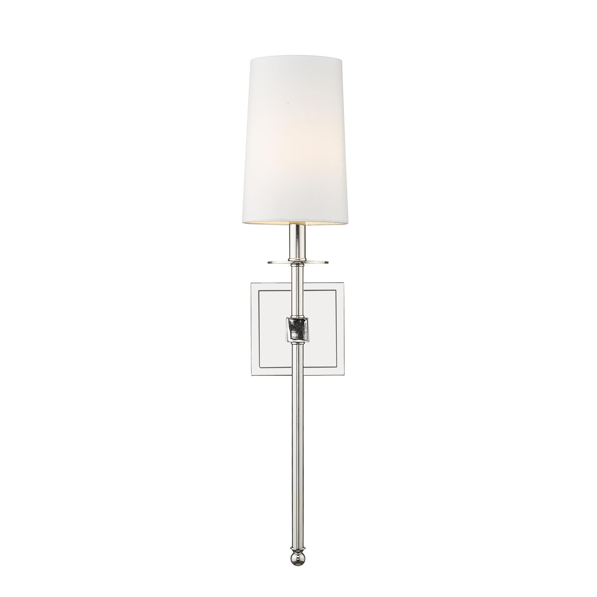Shown in Polished Nickel finish and Fabric glass and Fabric shade