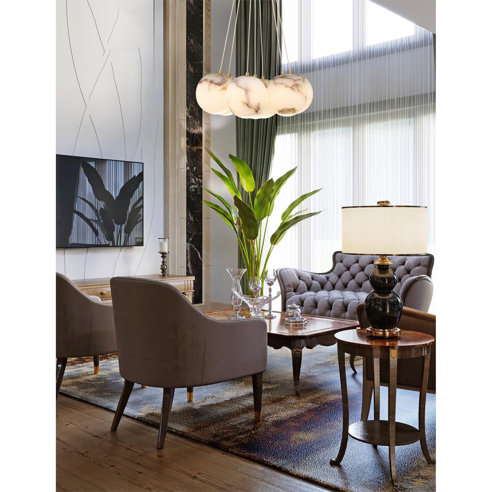 Shown in Gold finish and White Alabaster shade