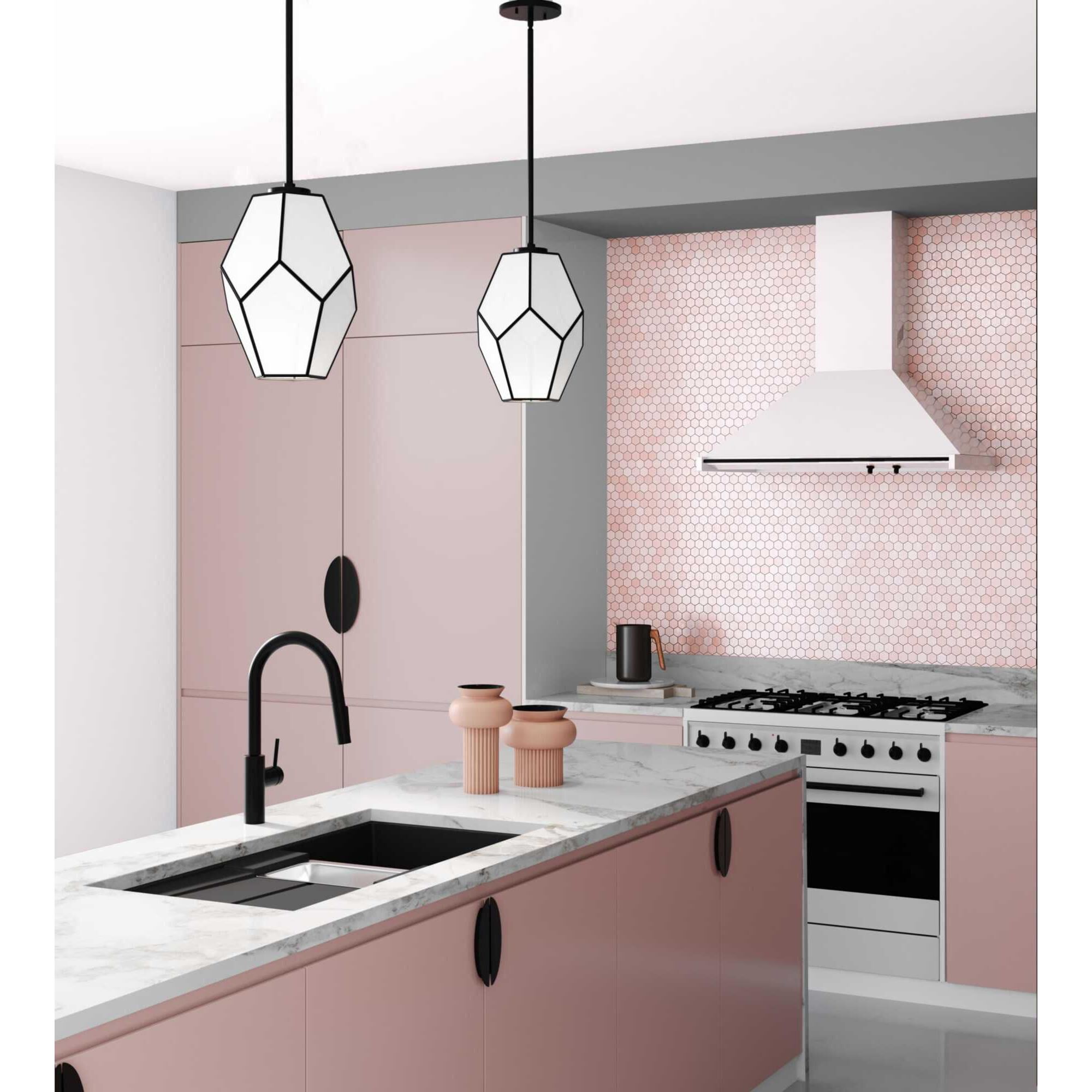 Shown in Matte Black finish and White Art glass