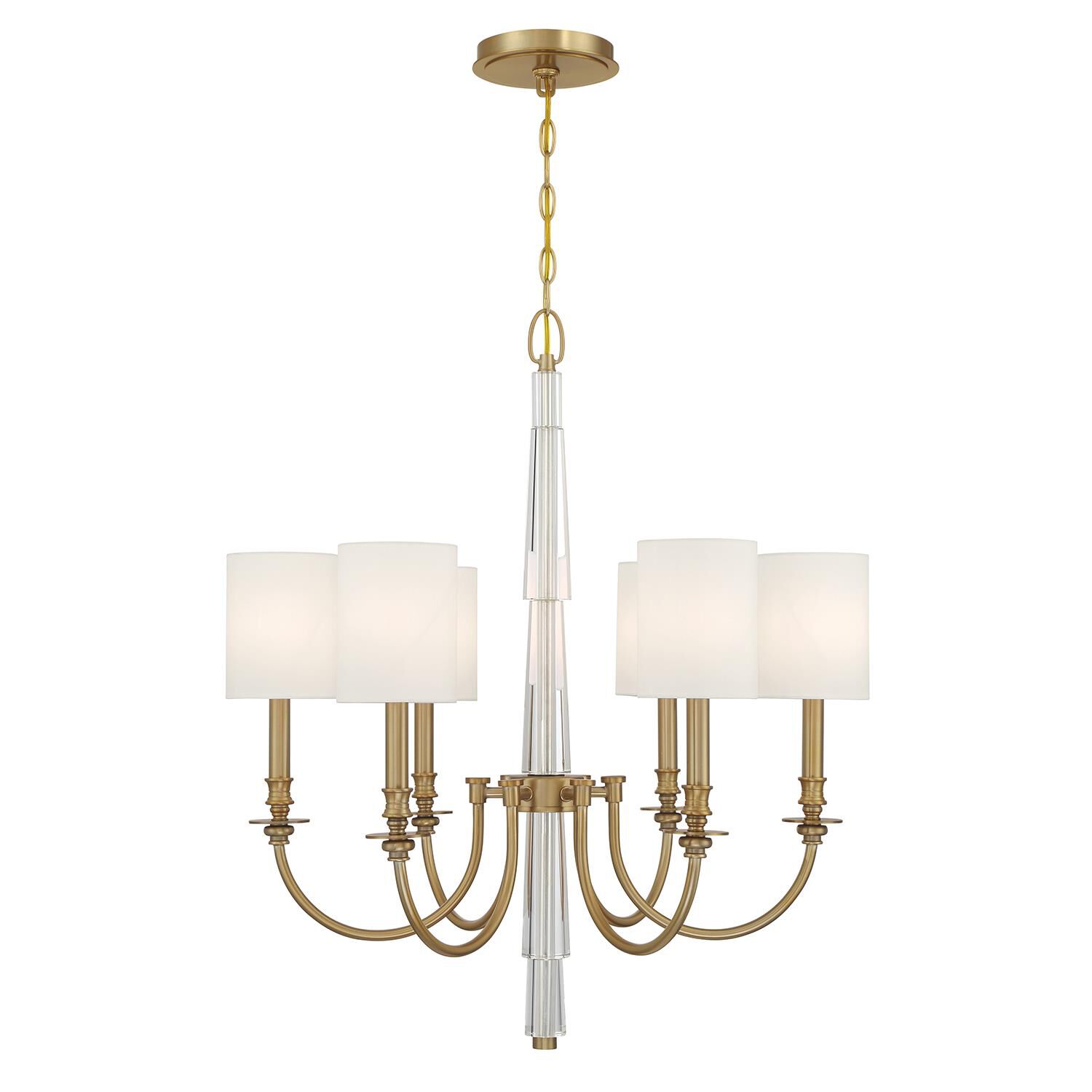 Shown in Aged Brass finish and Clear glass and Silk shade