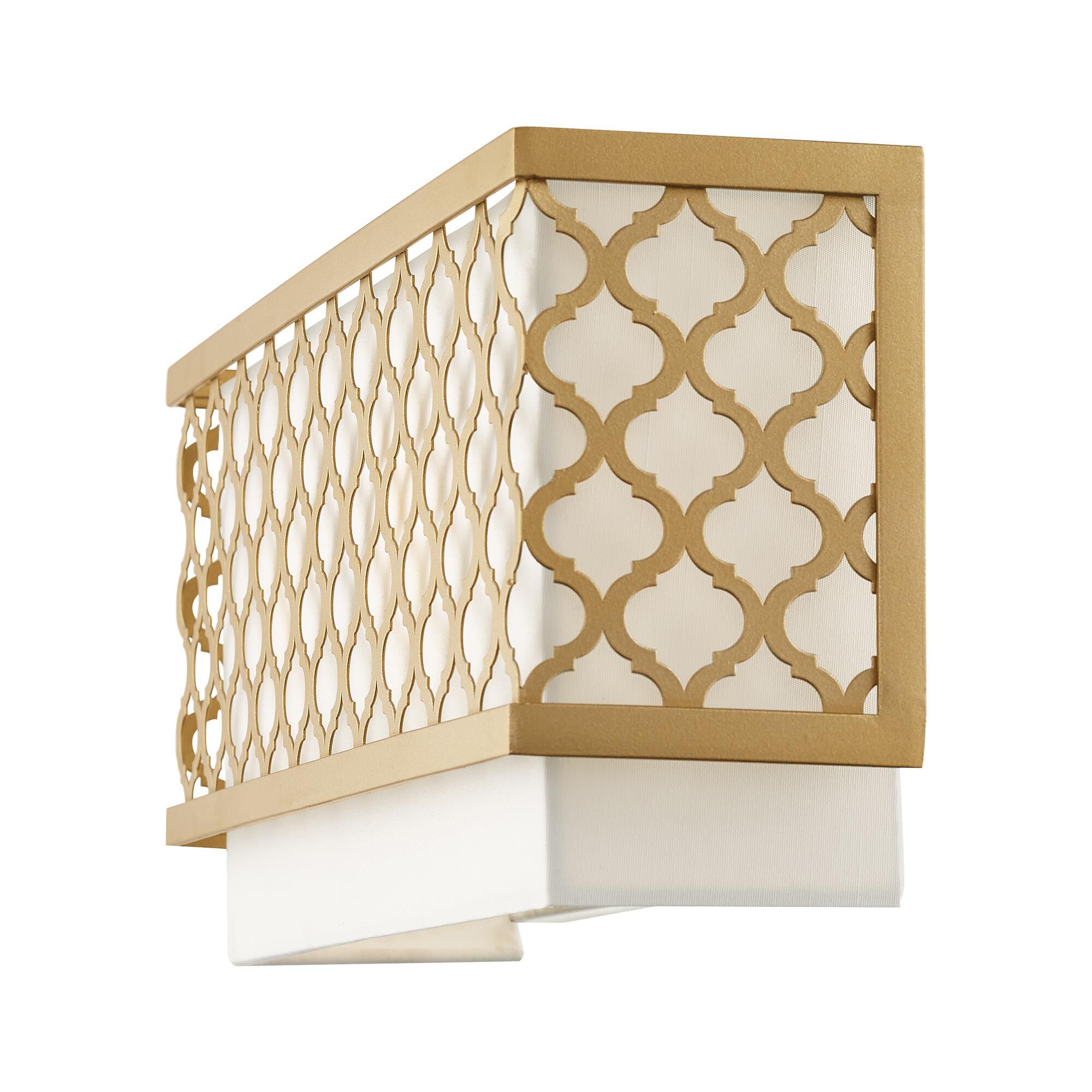 Shown in Soft Gold finish and Hand Crafted Off-White Fabric Outside & White Fabric Inside Hardback shade