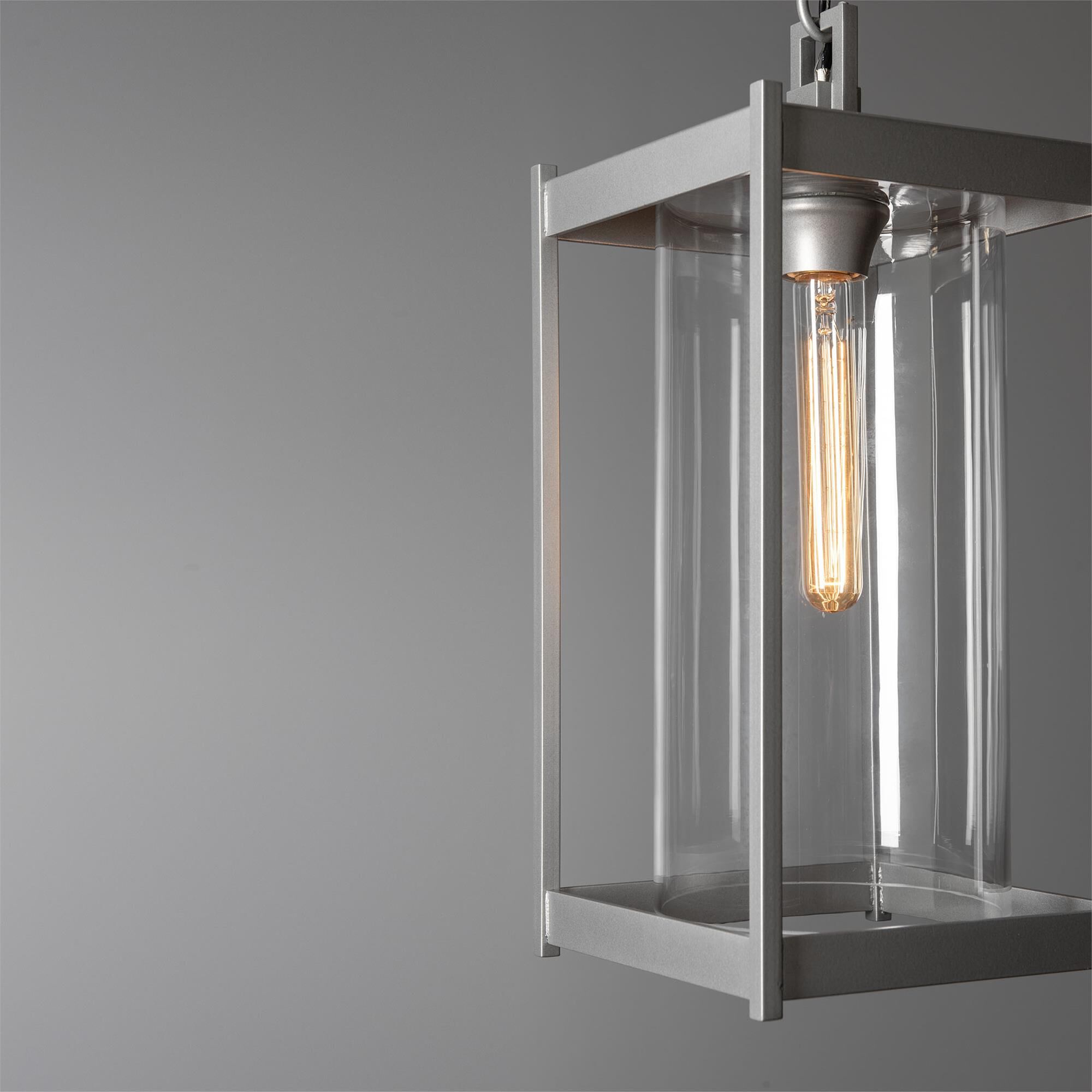 Shown in Coastal Burnished Steel finish and Clear glass and Clear Glass shade