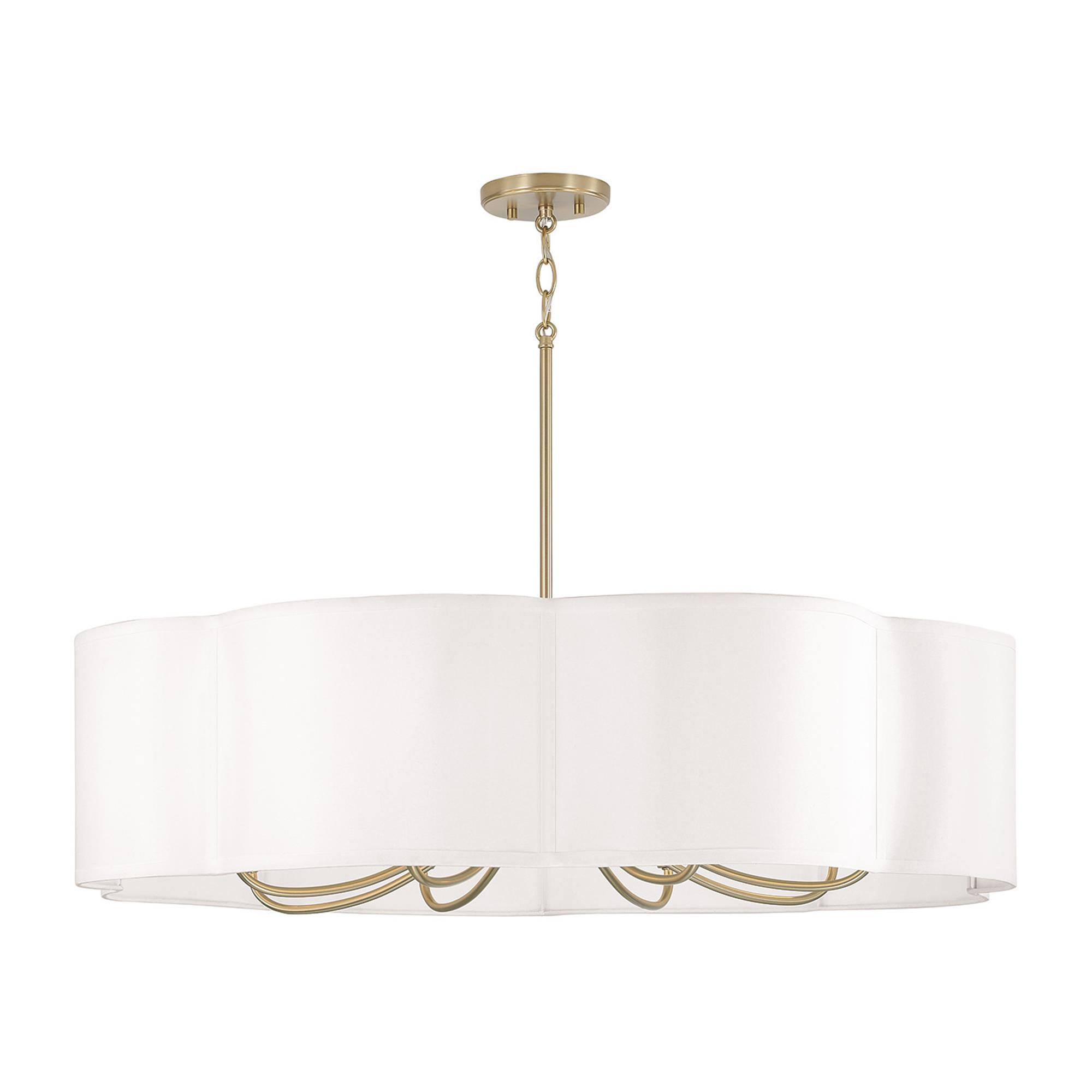 Shown in Matte Brass finish and White Fabric shade