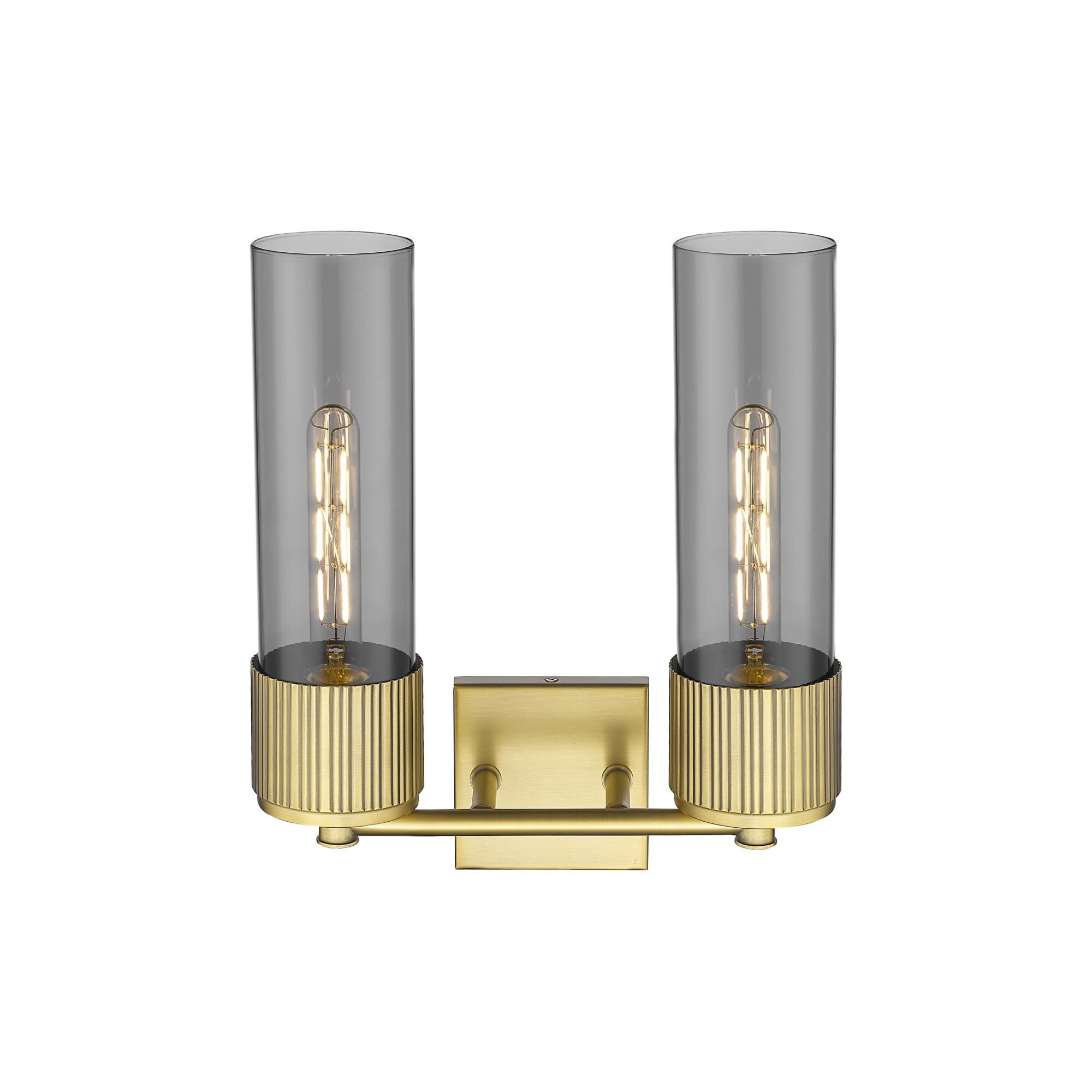 Shown in Brushed Brass finish and Plated Smoke glass