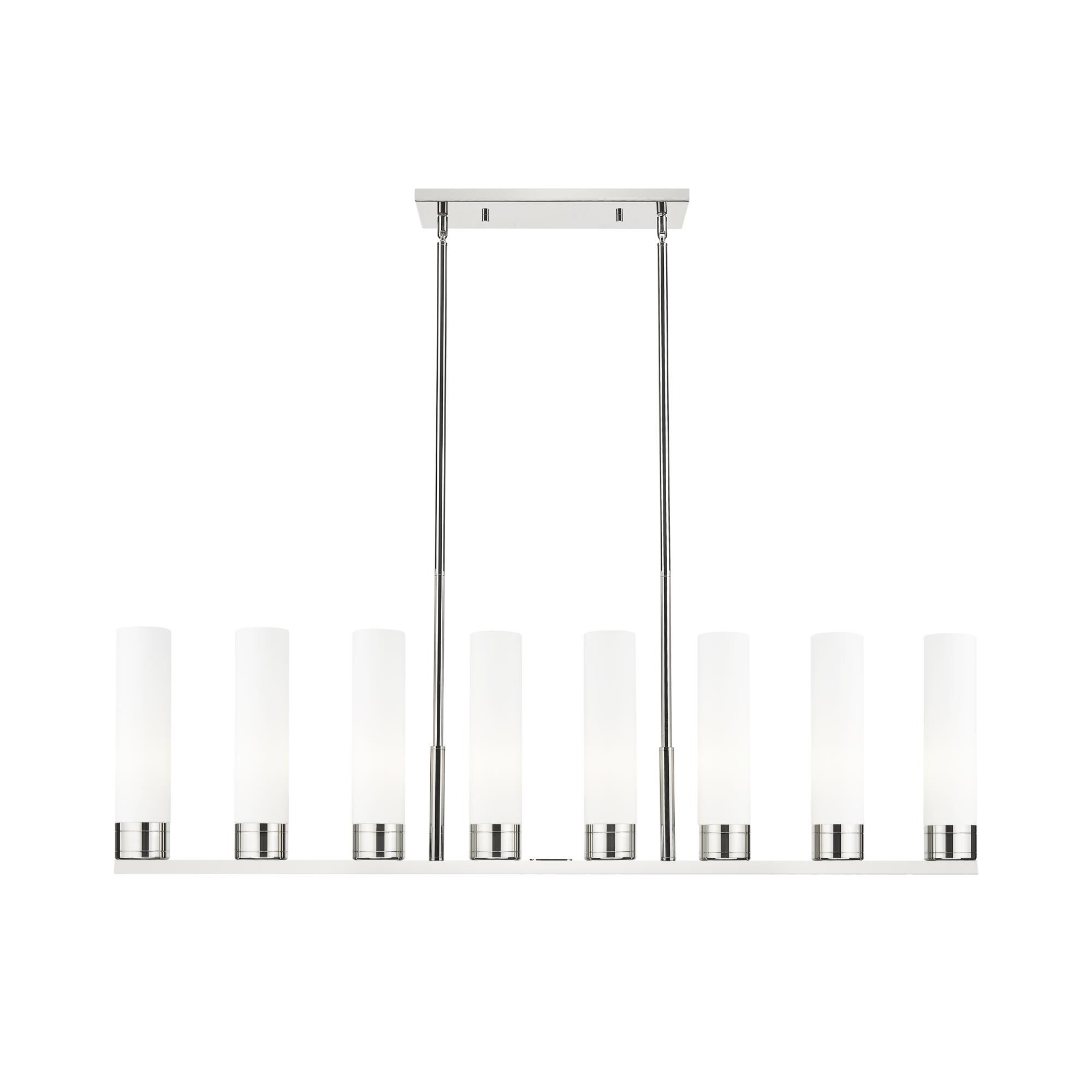 Shown in Polished Nickel finish and White glass