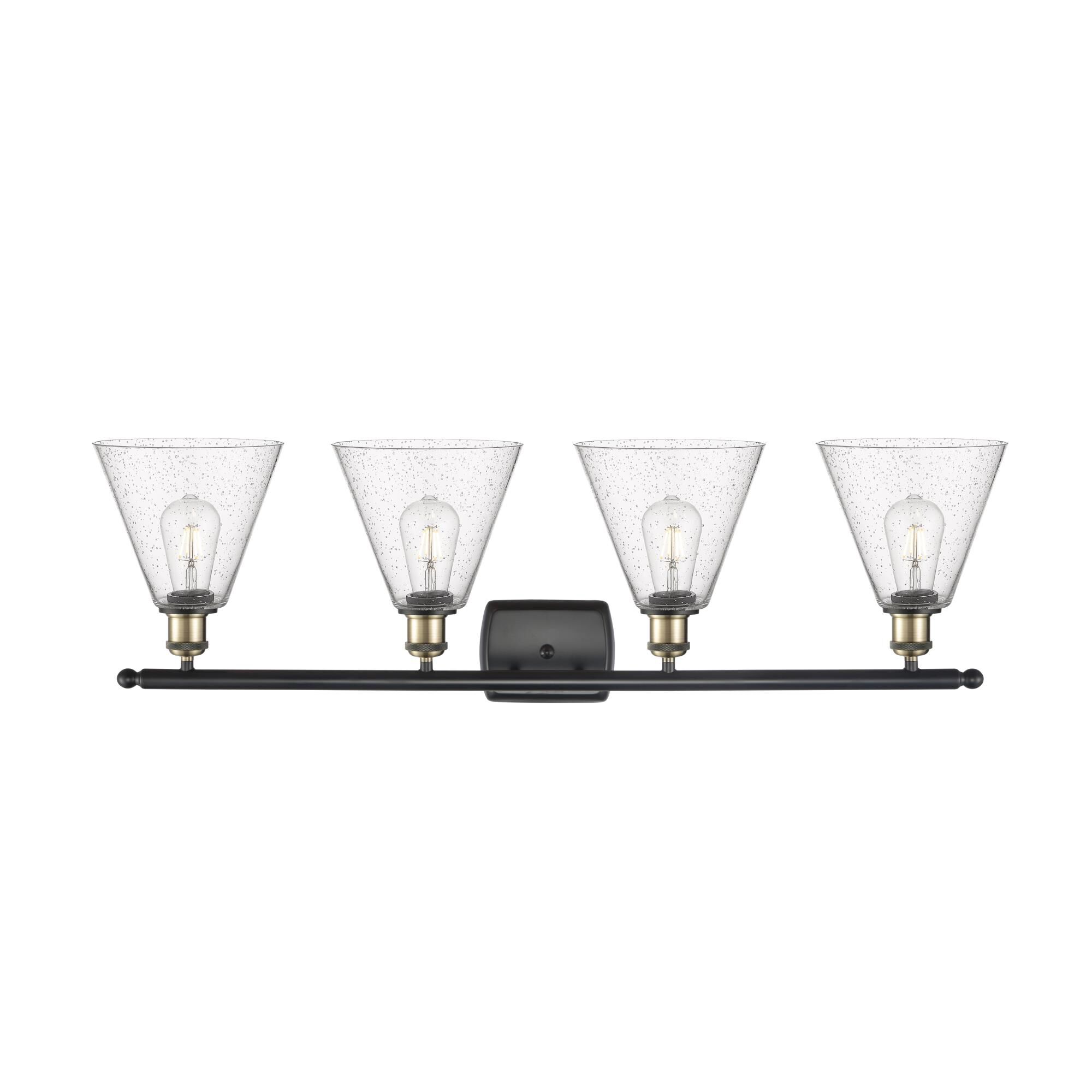 Shown in Black Antique Brass finish and Seedy Ballston Cone glass and No Shade shade