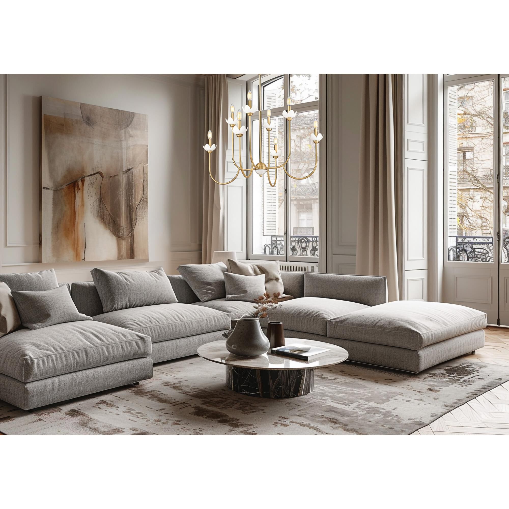 Shown in Modern Gold finish and Clear Ribbed glass and Clear Ribbed shade