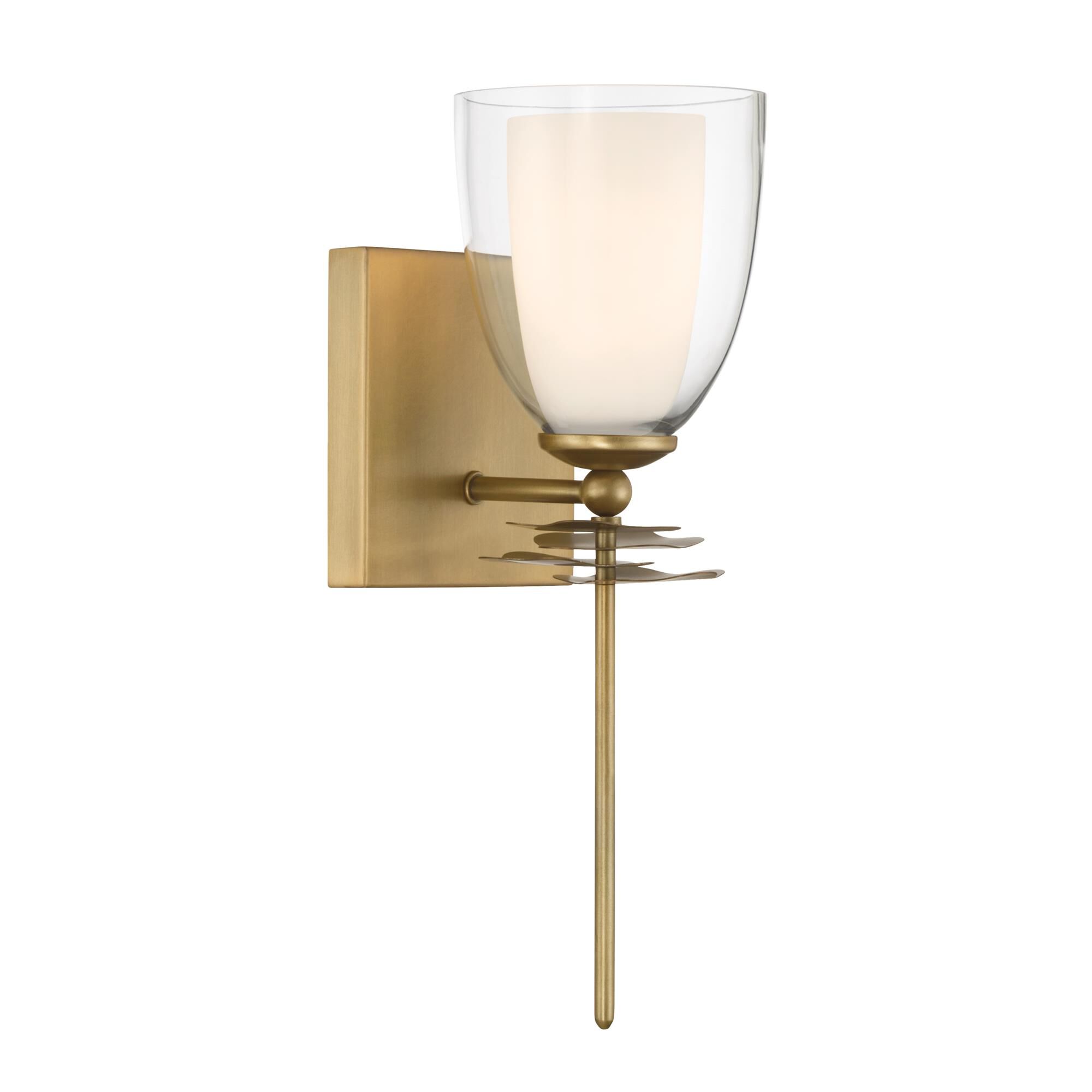 Shown in Legacy Brass finish and Clear and Opal White glass