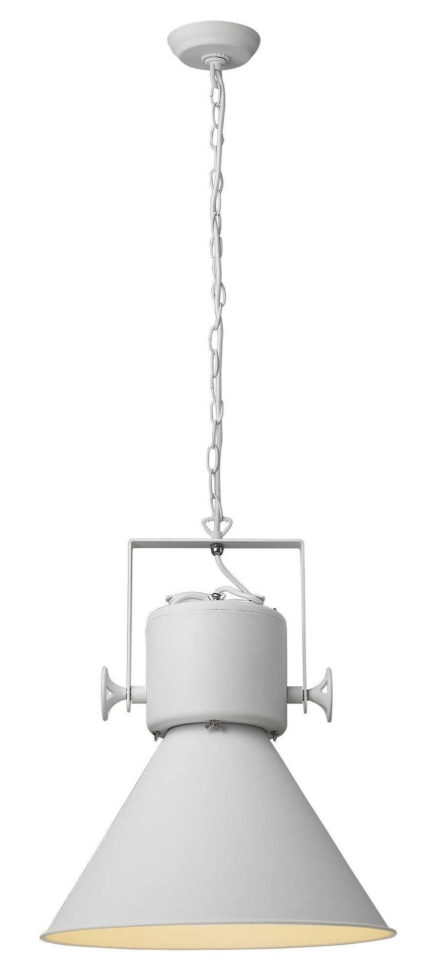 Shown in White finish and White glass and White Metal Cone Shaped  W/ White Interior shade