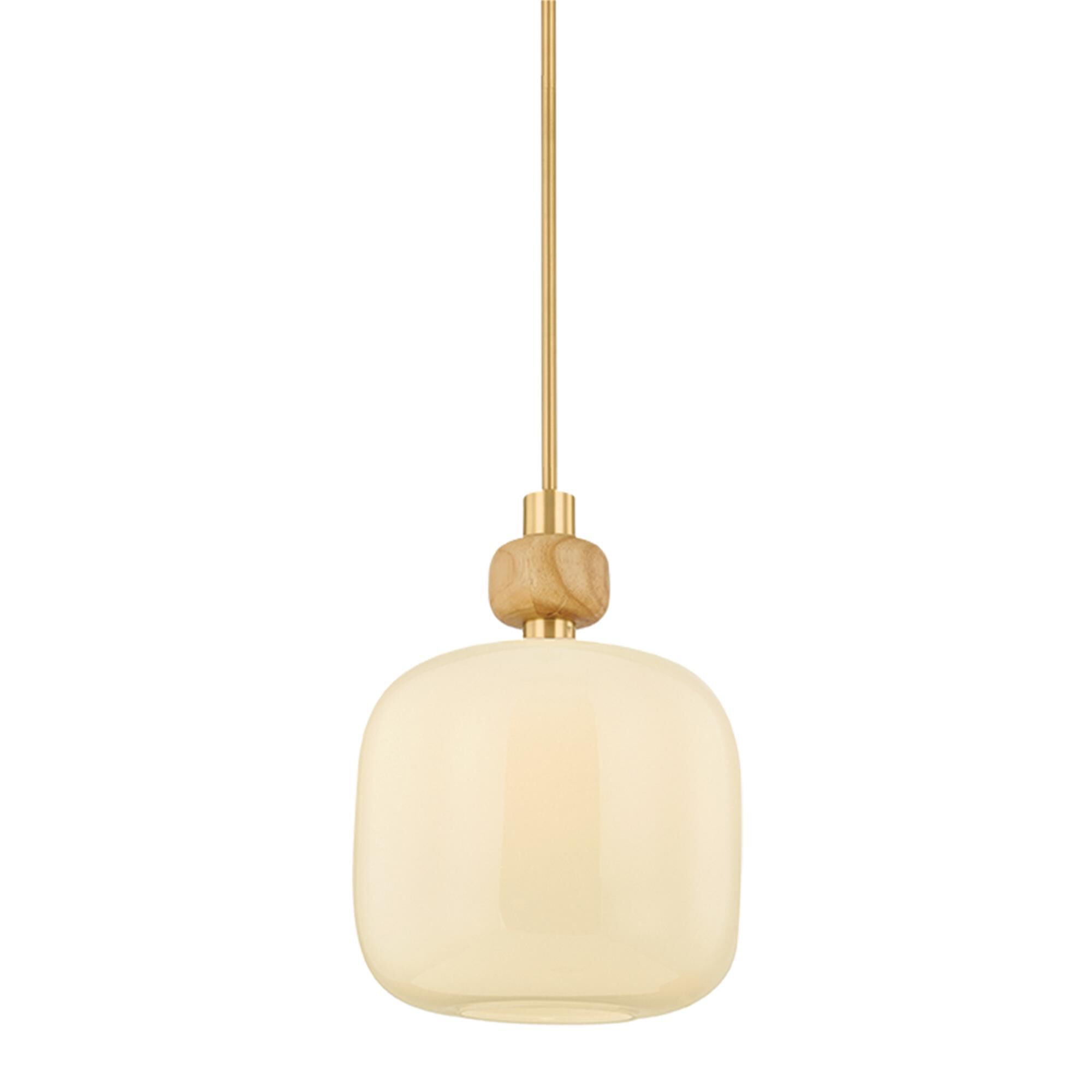 Shown in Aged Brass finish and Opal Glossy glass