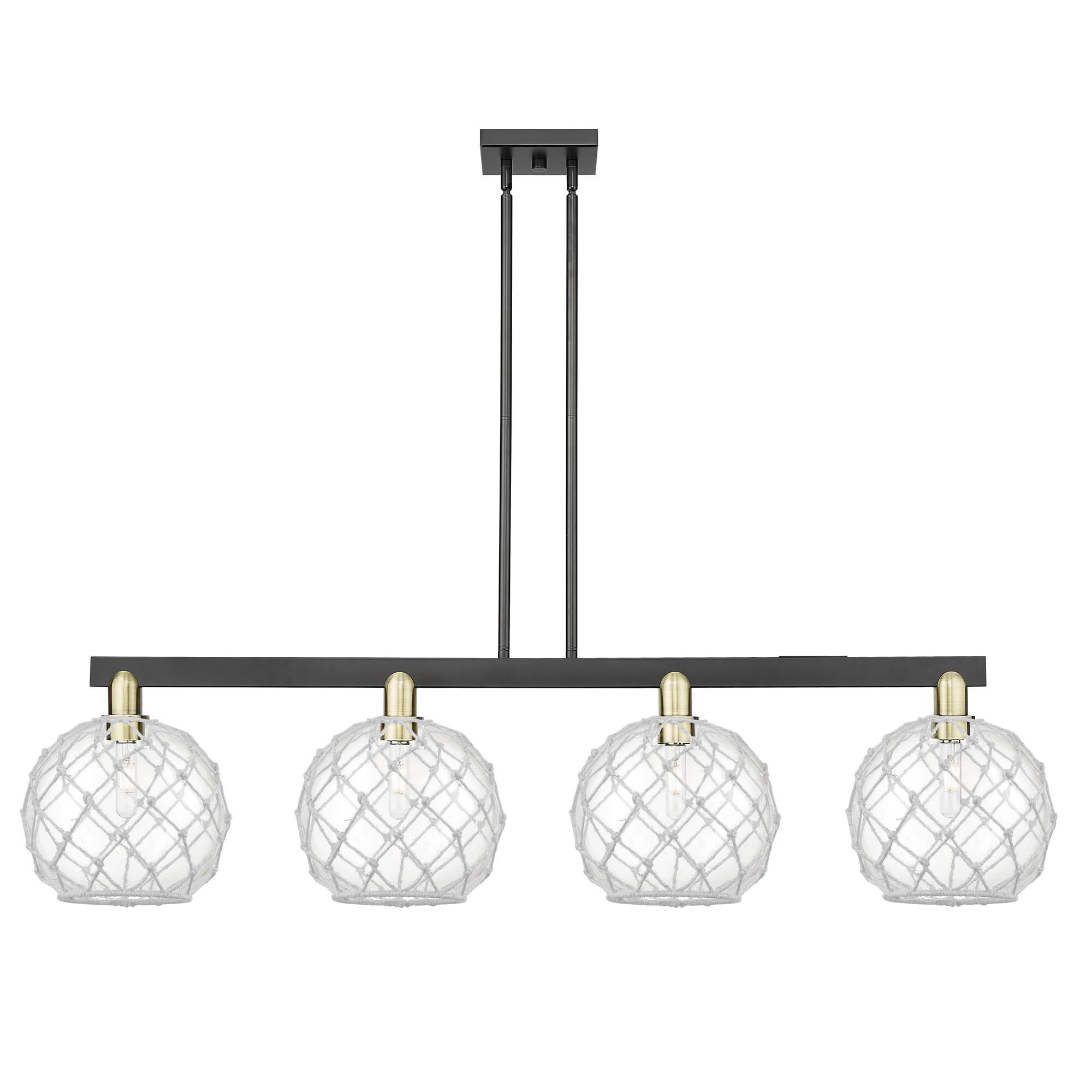 Shown in Black Antique Brass finish and Clear with White Rope glass