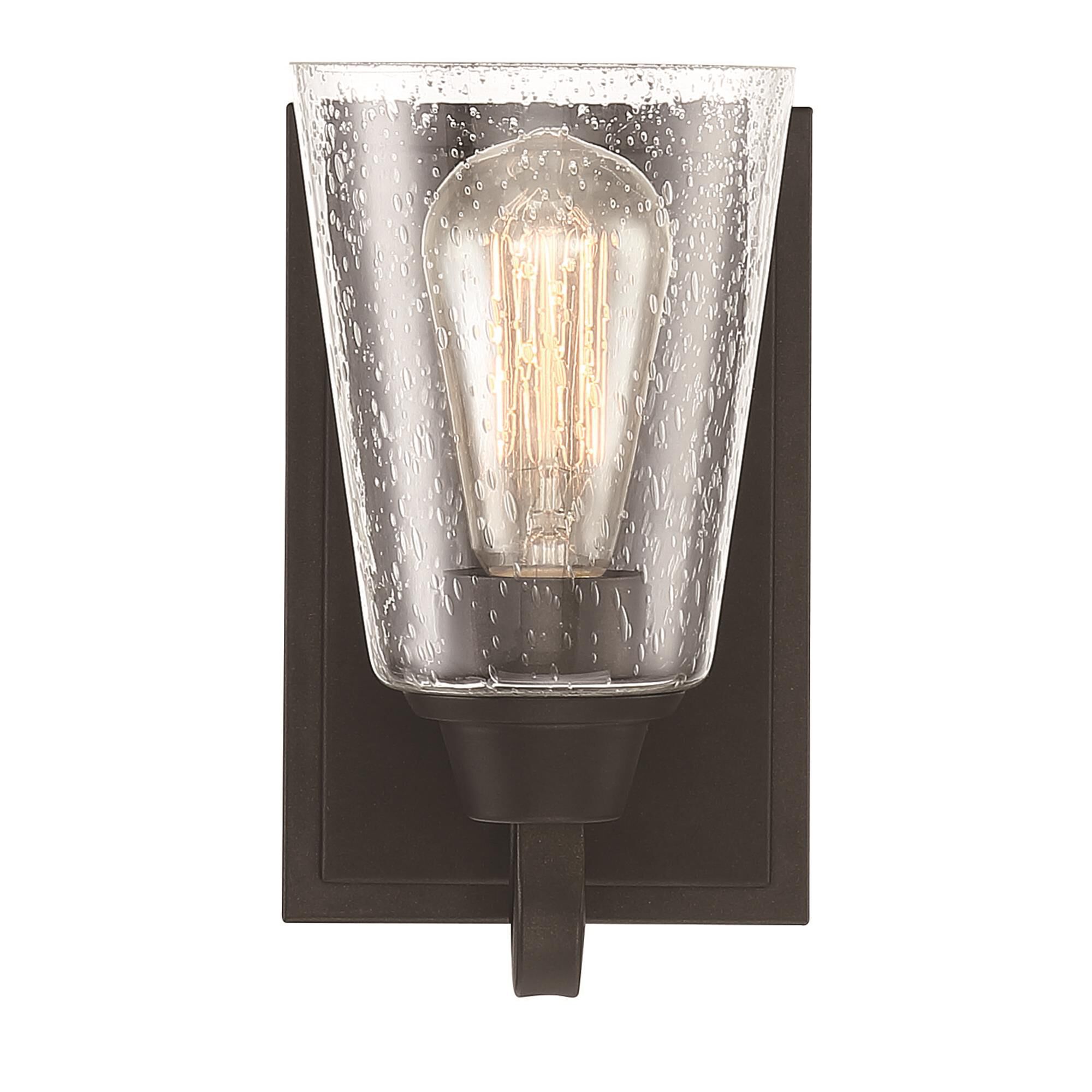 Shown in Espresso finish and Clear Seeded glass and Glass shade