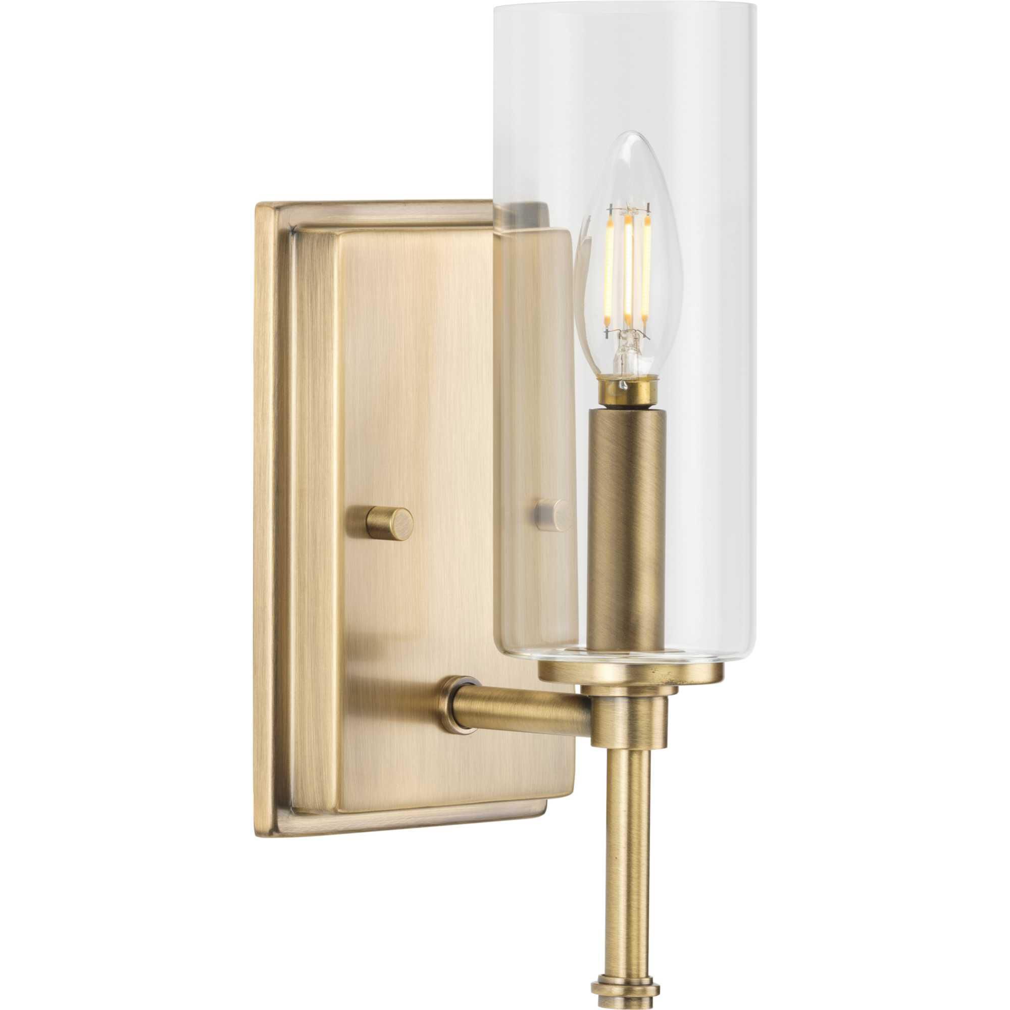 Shown in Vintage Brass finish and Clear glass