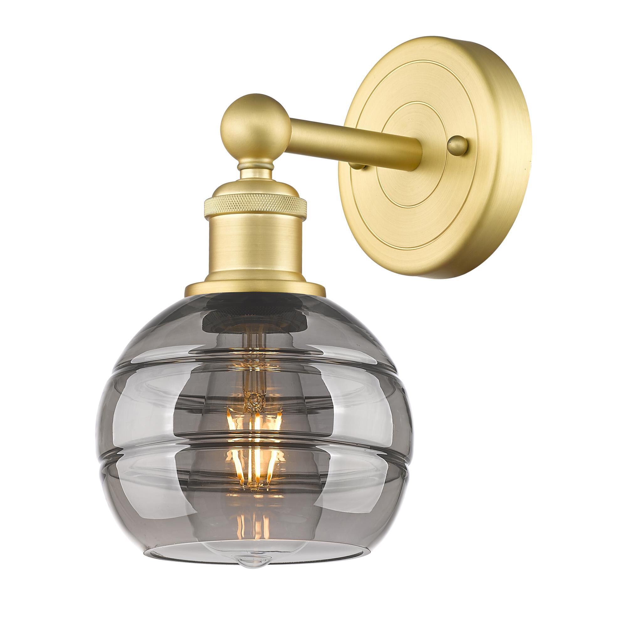 Shown in Satin Gold finish and Light Smoke glass