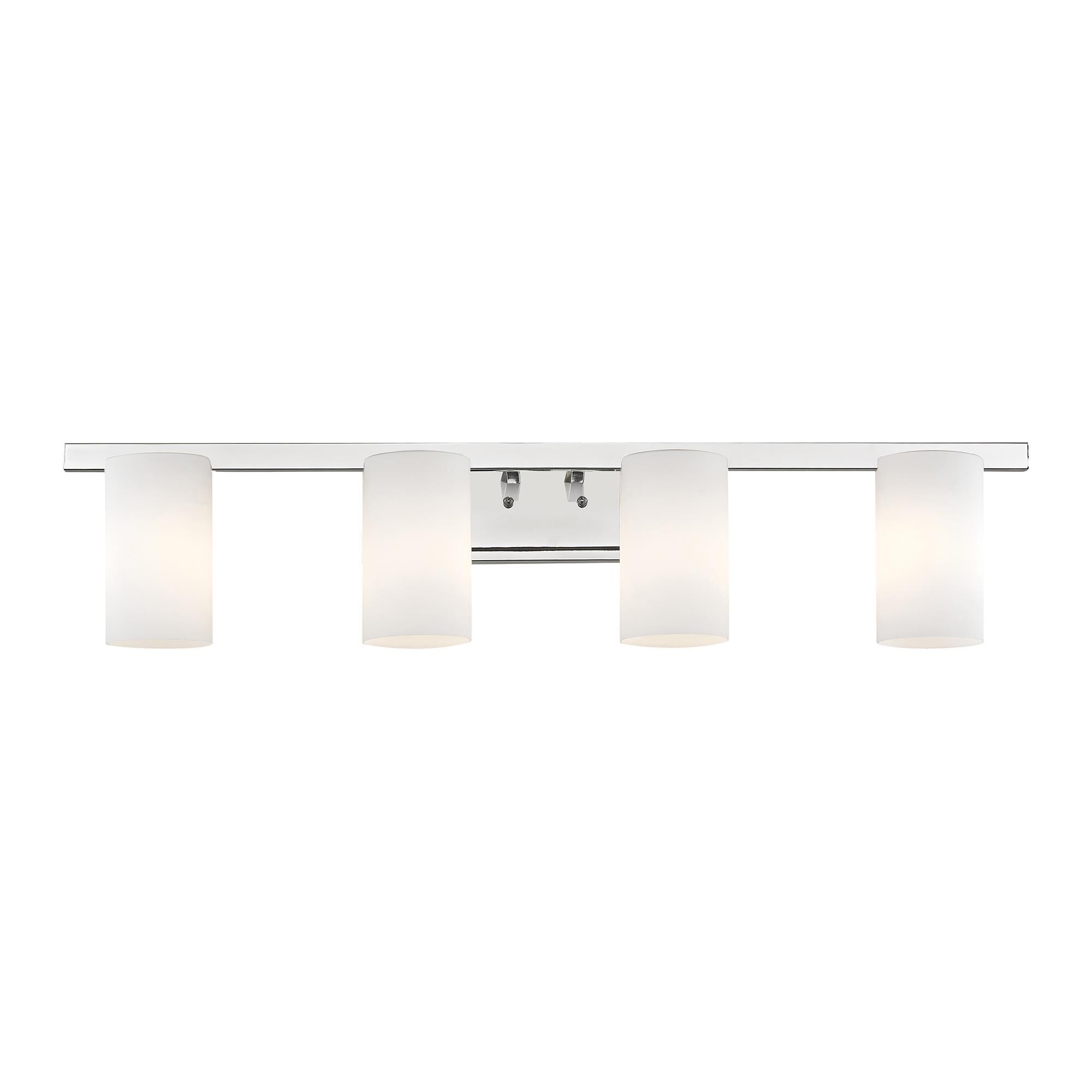 Shown in Chrome finish and Hand Blown Satin Opal White Cylinder glass