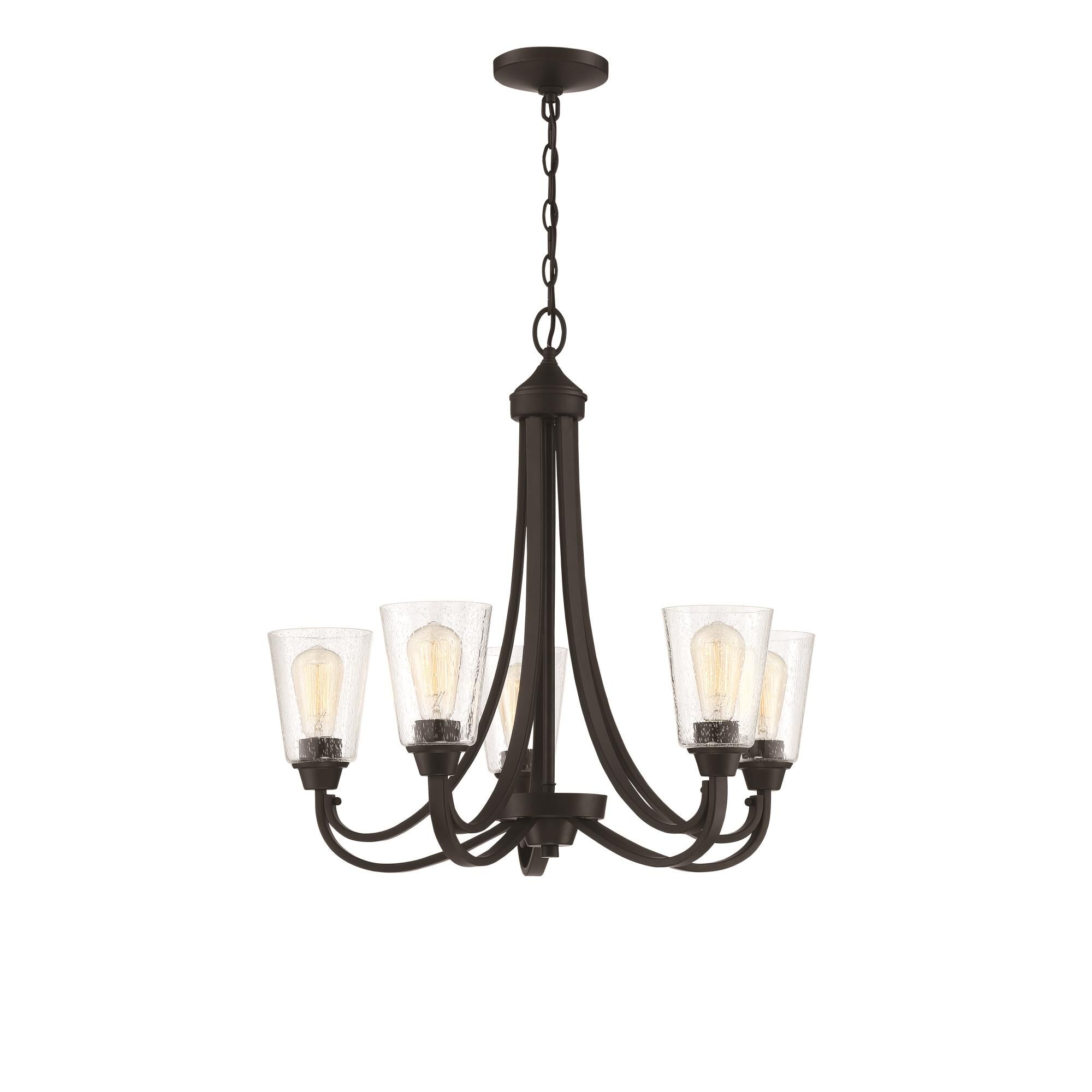 Shown in Espresso finish and Clear Seeded glass and Glass shade