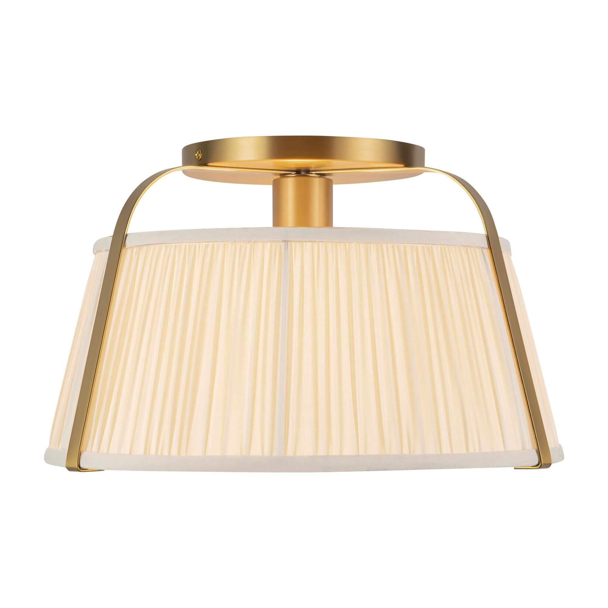 Shown in Brushed Gold finish and Frosted Polycarbonate Diffuser glass and White Linen shade