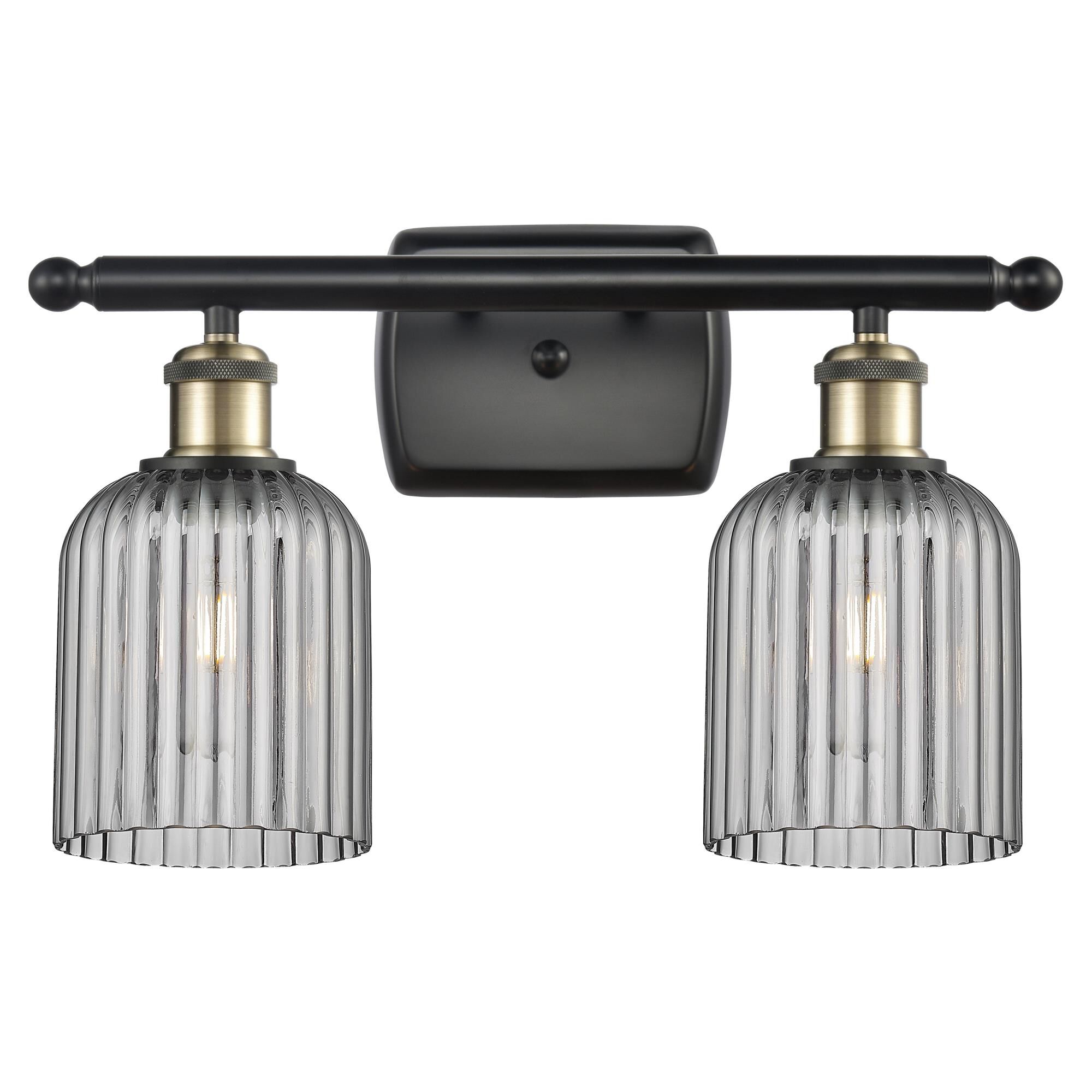 Shown in Black Antique Brass finish and Light Smoke shade
