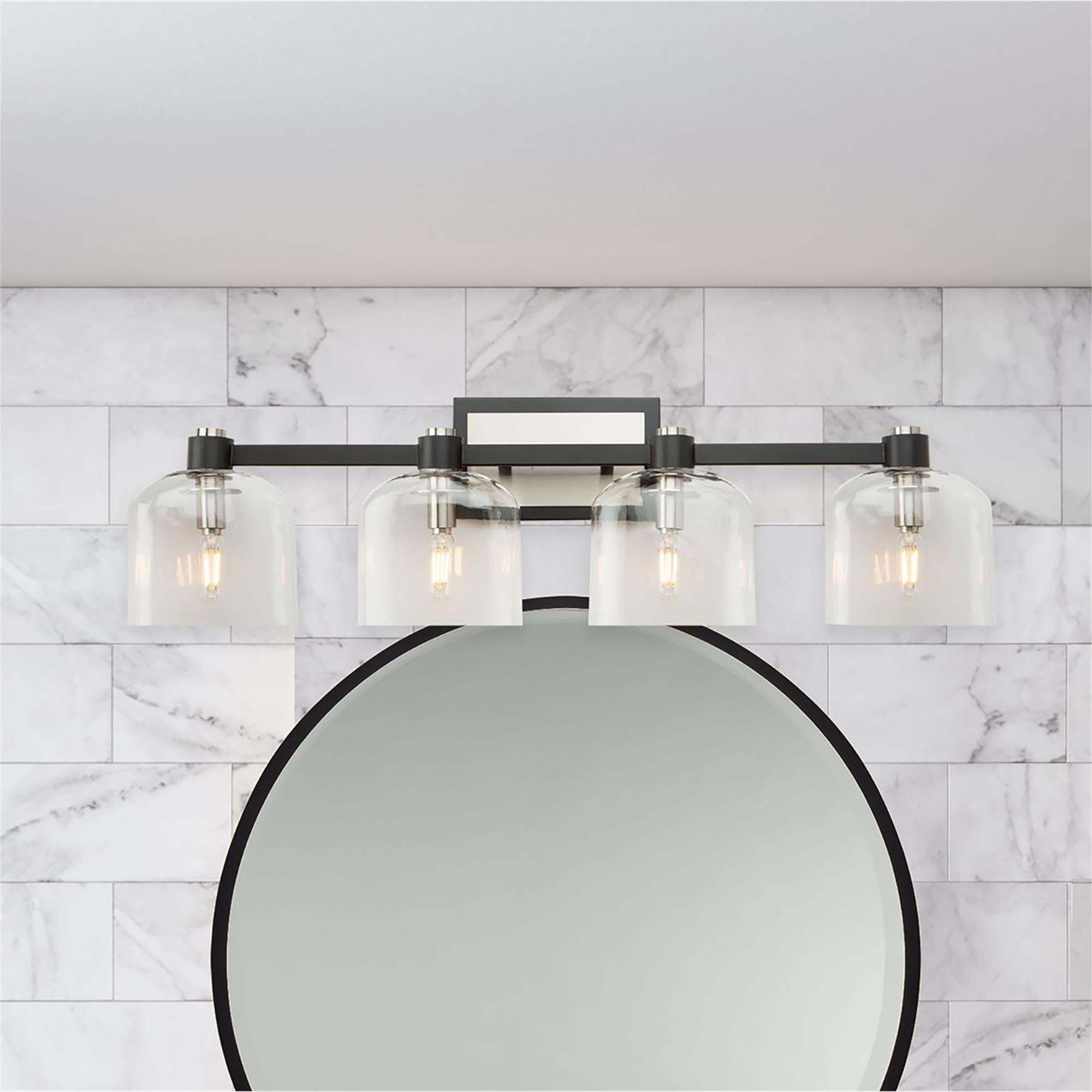 Shown in Black and Brushed Nickel finish and Clear glass