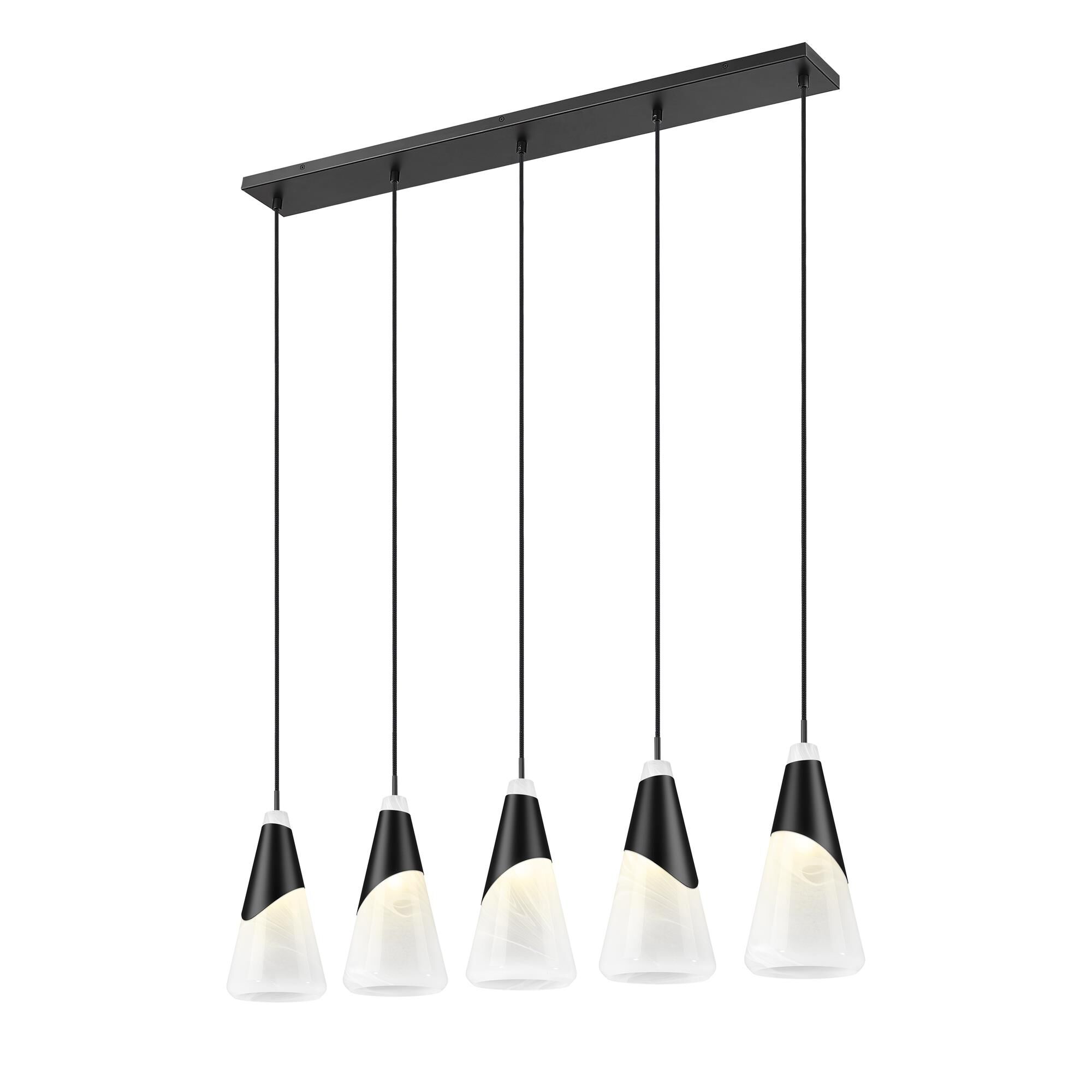 Shown in Matte Black finish and White Swirl glass and White Swirl shade