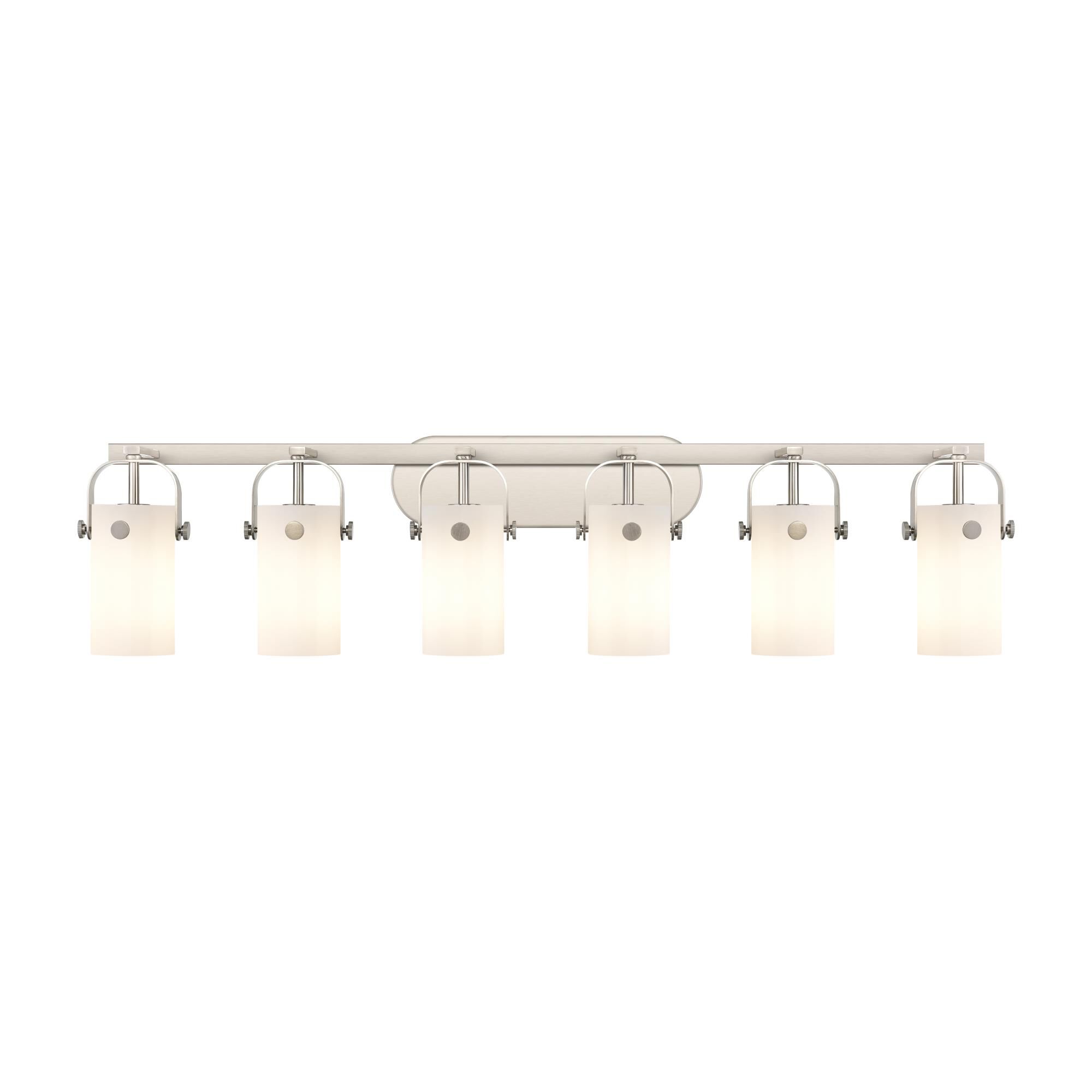 Shown in Satin Nickel finish and Matte White glass and Matte White Glass shade