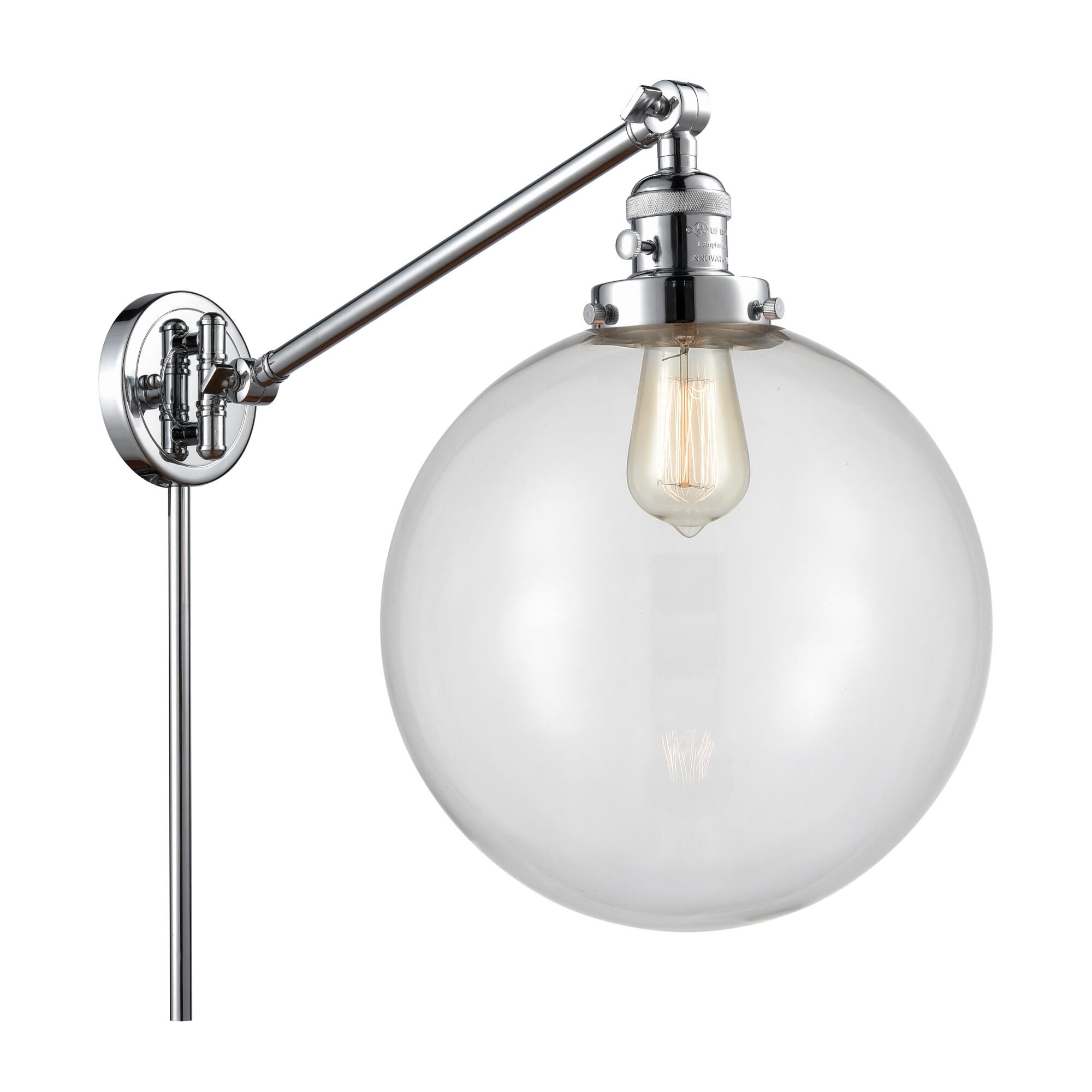 Shown in Polished Chrome finish and Clear Beacon glass and None shade