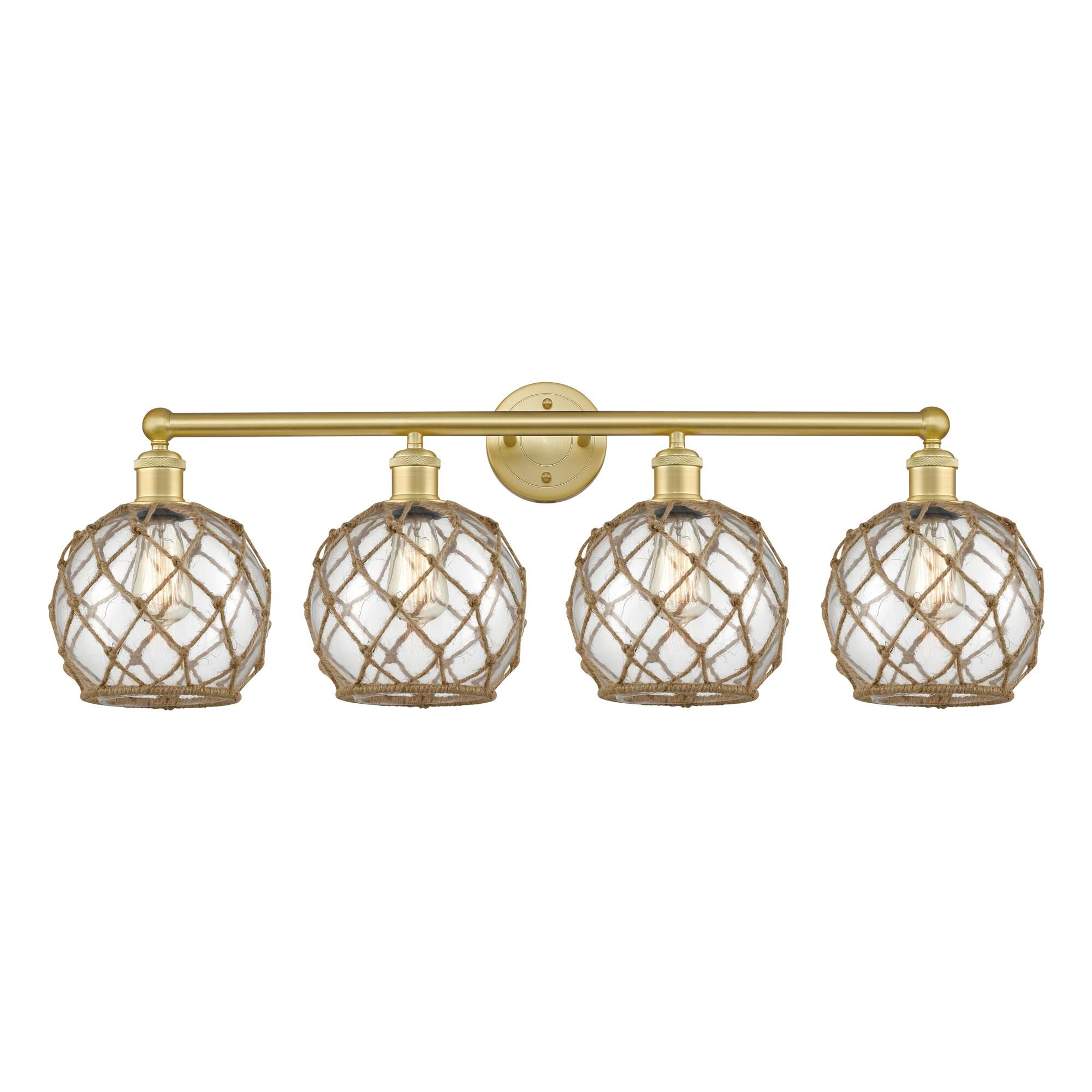 Shown in Satin Gold finish and Clear with Brown Rope glass