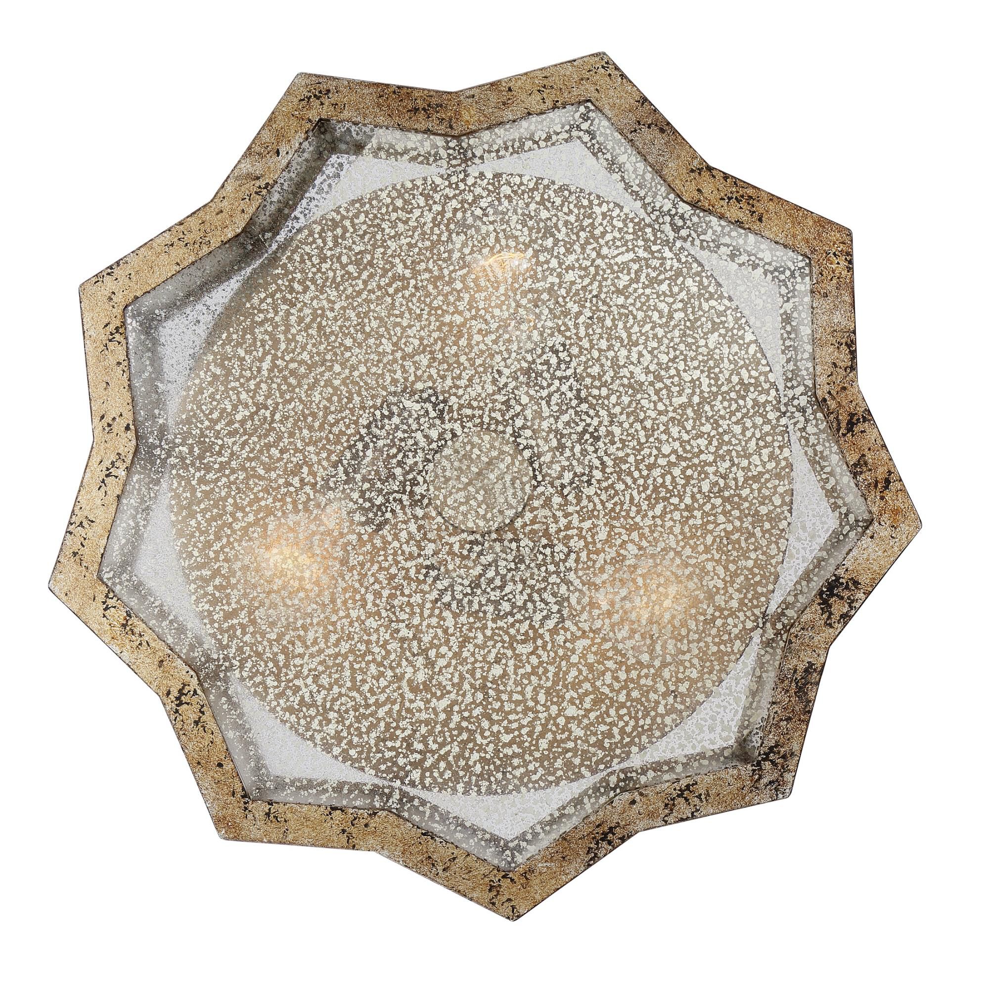 Shown in Aged Gold finish and Antique Mercury Panel glass