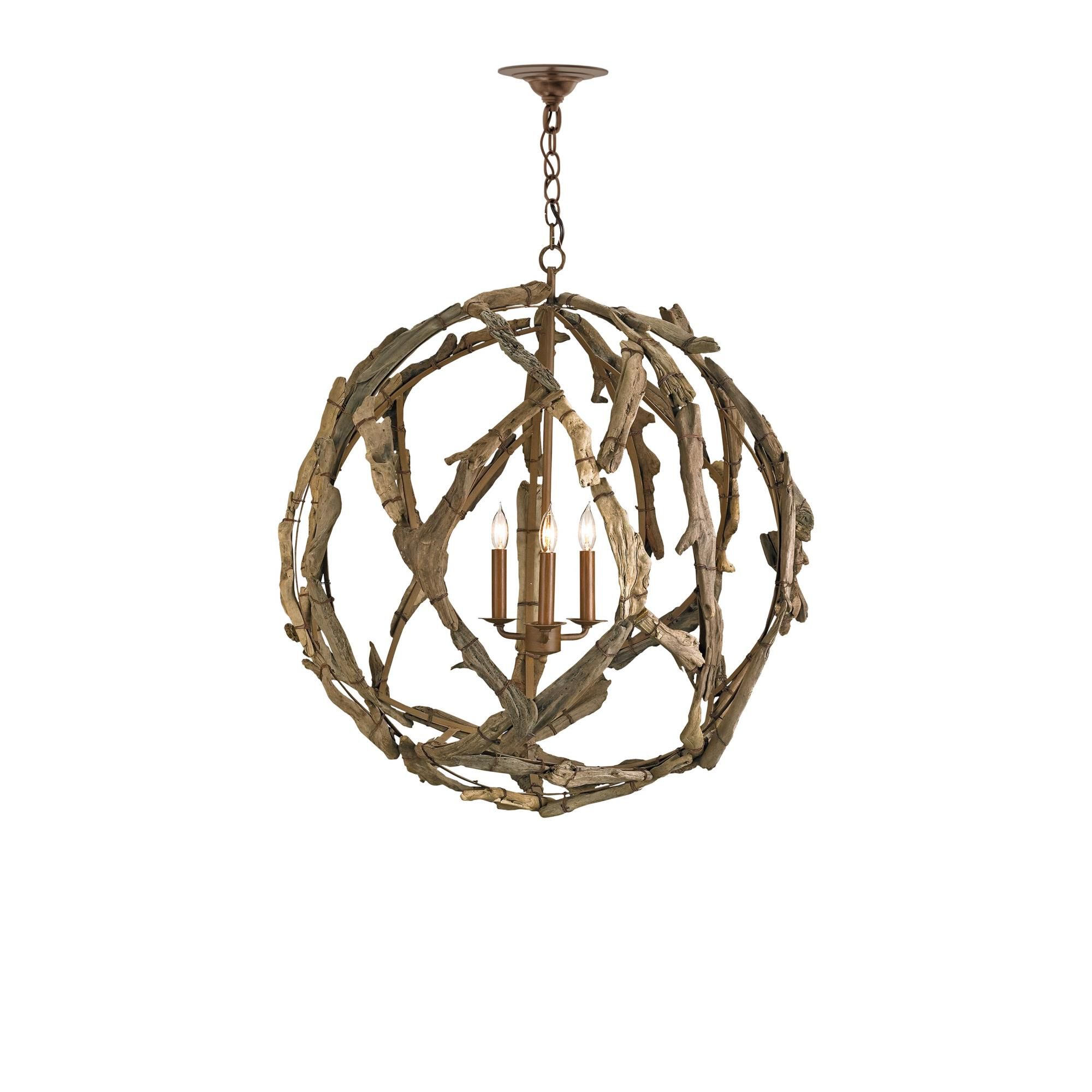 Driftwood 29 Inch 3 Light Chandelier by Currey and Company