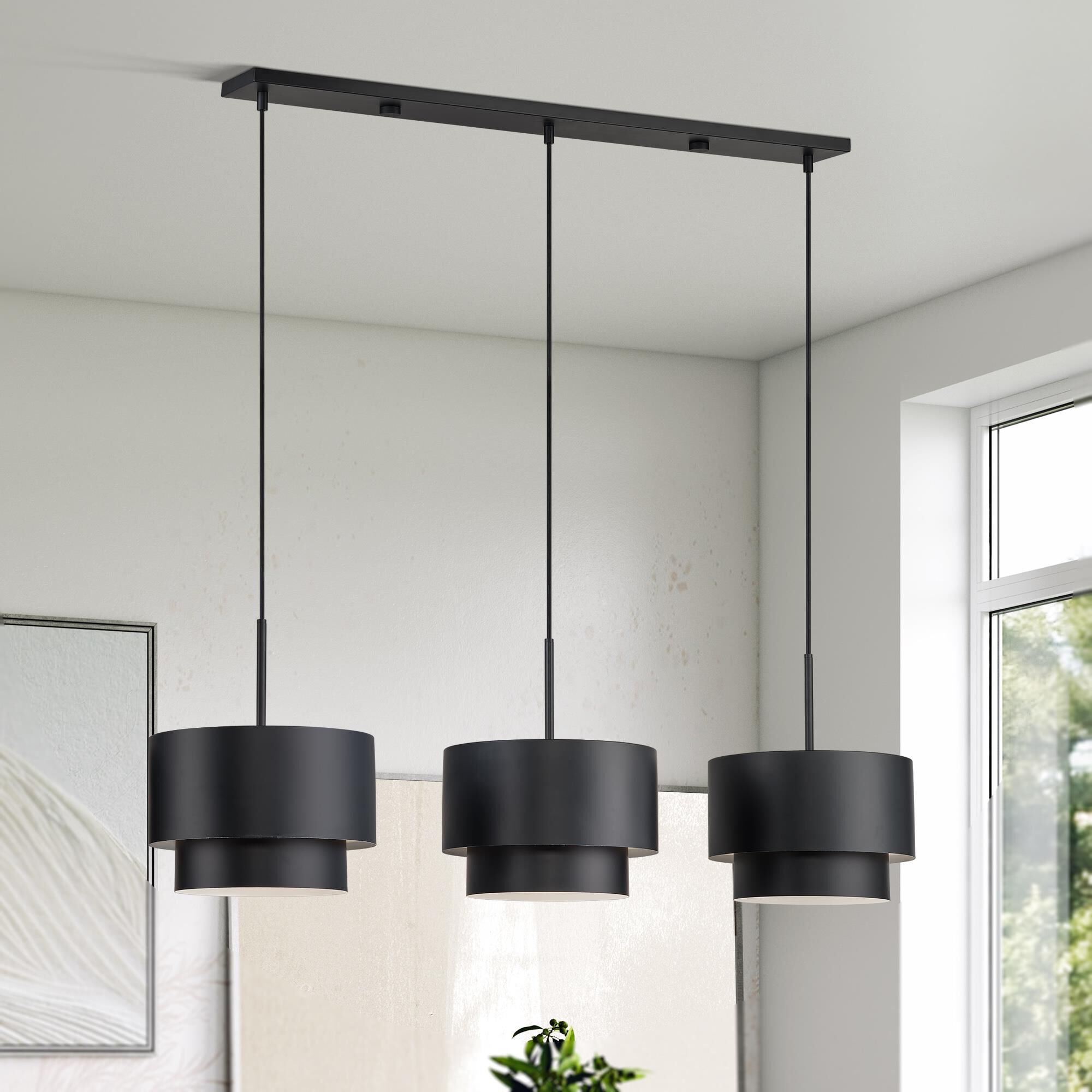 Shown in Black finish and Black Steel with Shiny White Inside shade