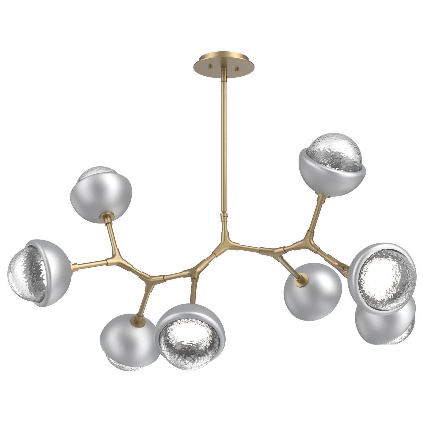 Shown in Gilded Brass finish and Clear glass and Classic Silver accent