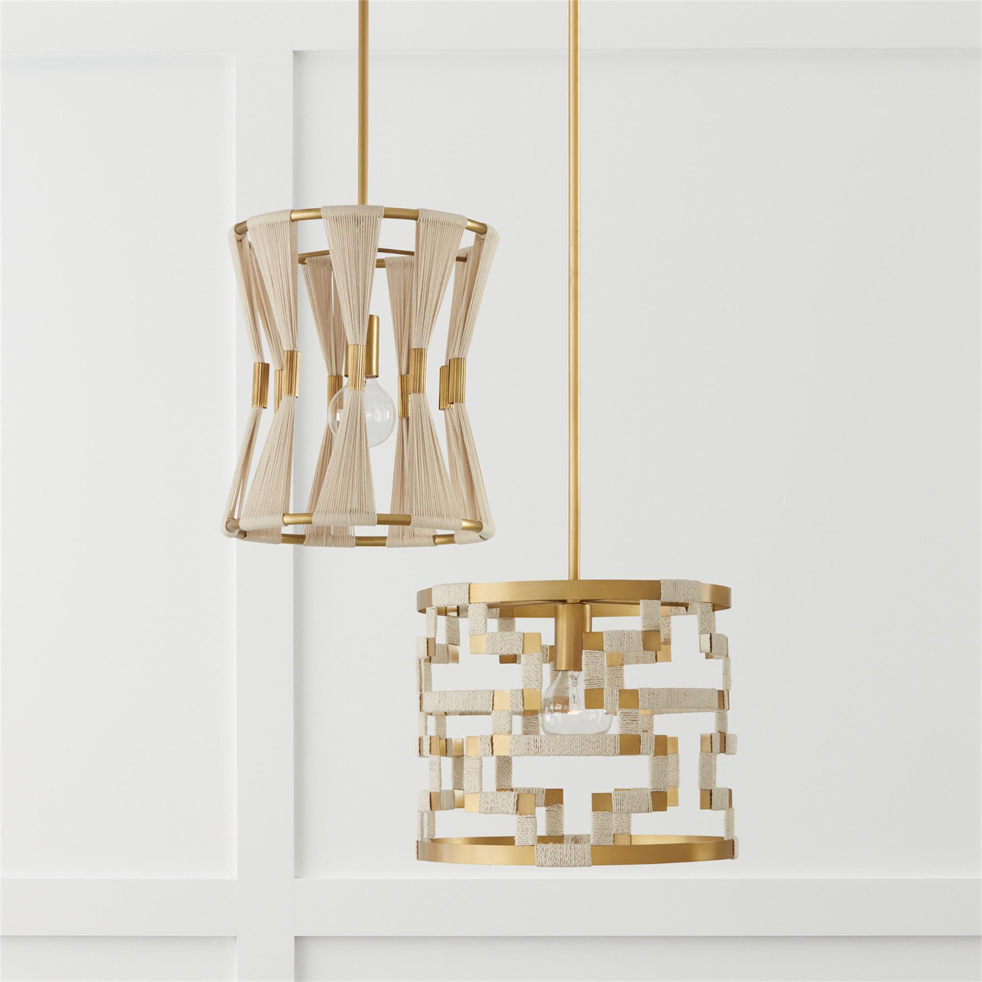 Shown in Bleached Natural Rope And Patinaed Brass finish