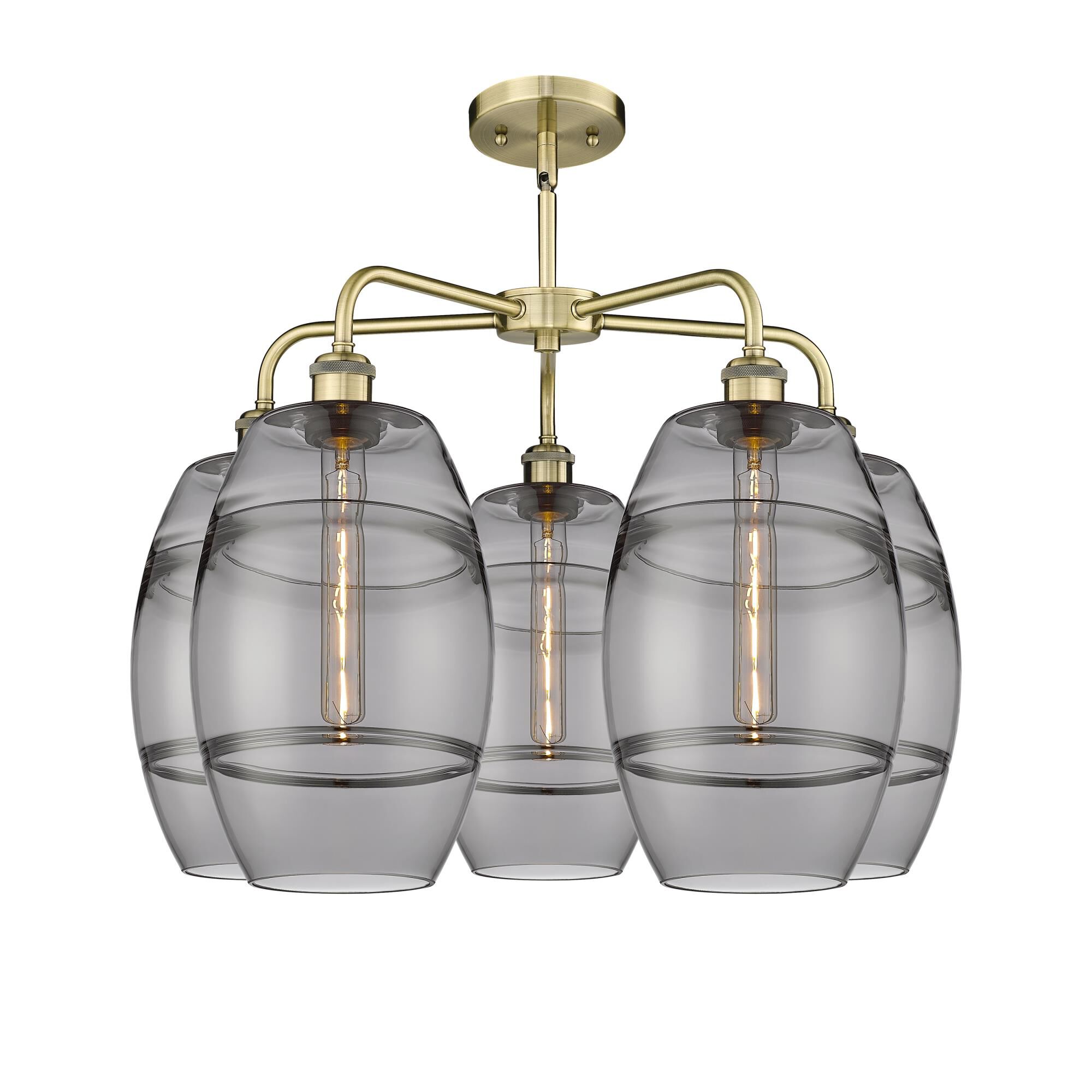 Shown in Antique Brass finish and Light Smoke glass