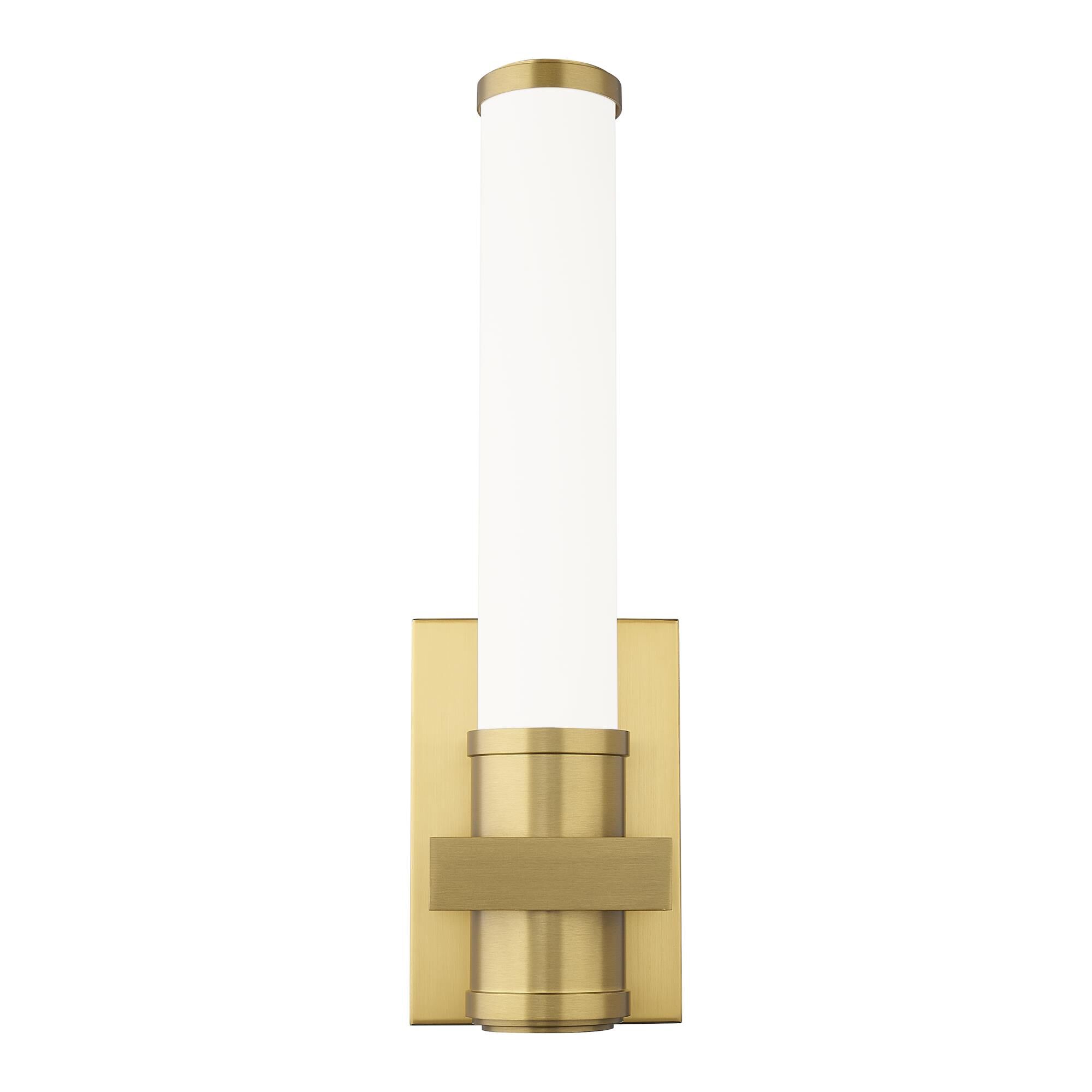 Shown in Modern Gold finish and Opal White glass and Opal White shade