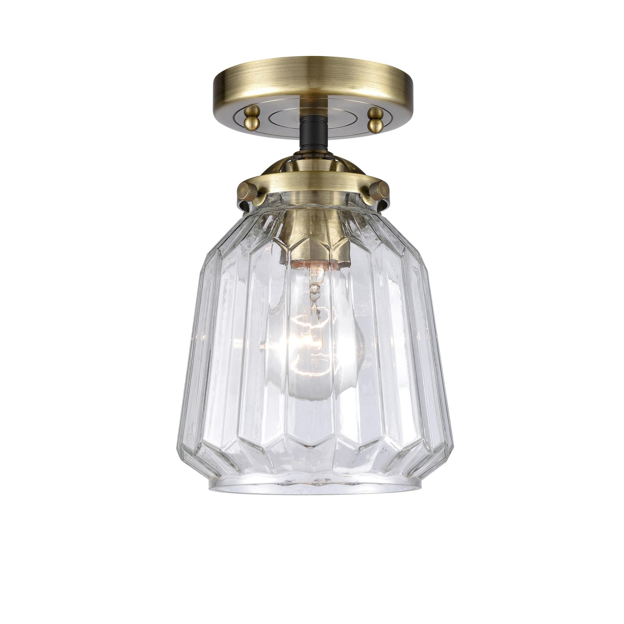 Shown in Black Antique Brass finish and Clear glass