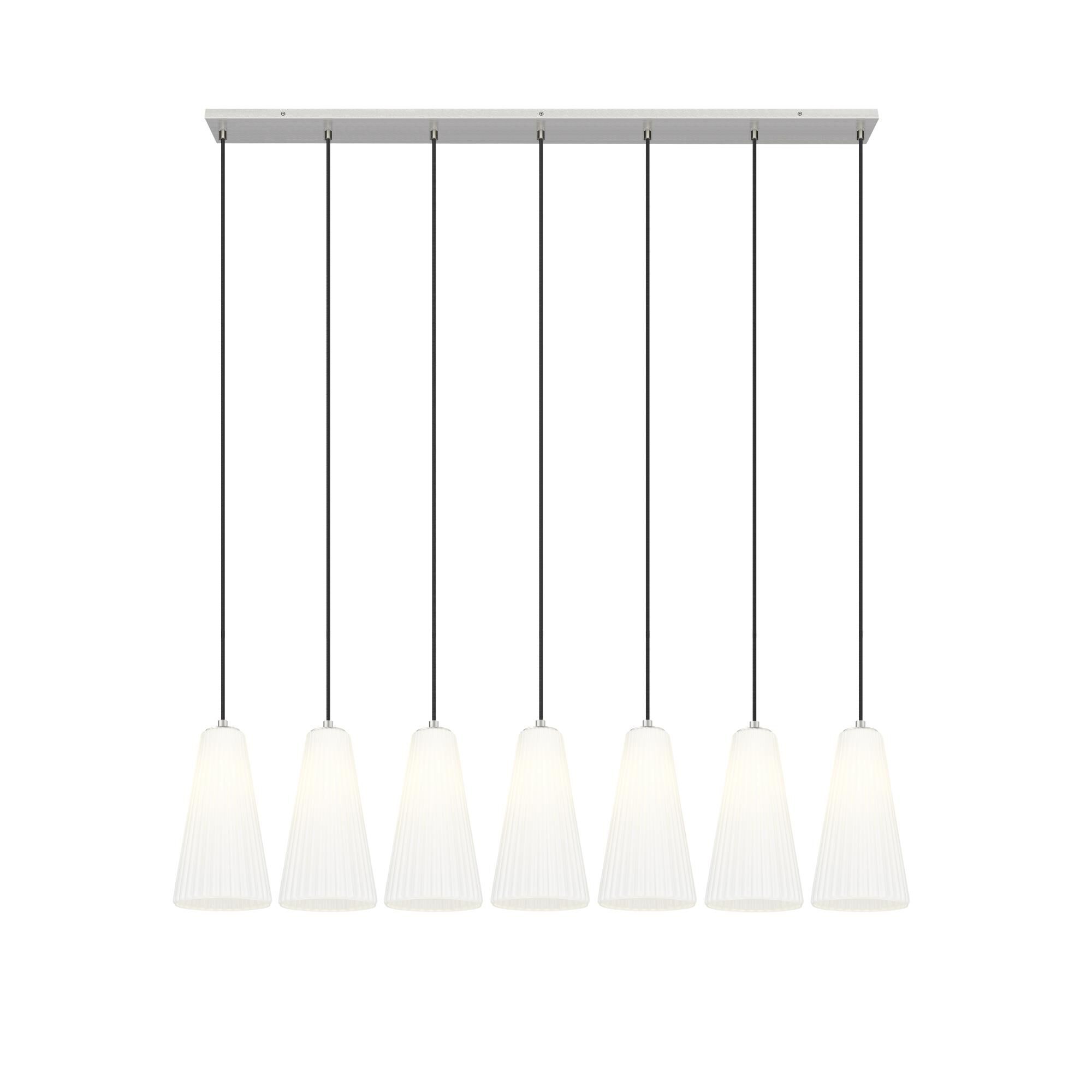 Shown in Brushed Nickel finish and White glass and White shade