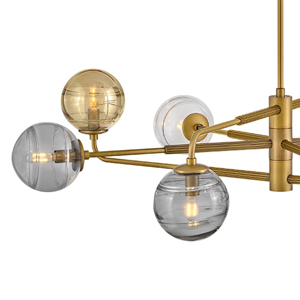 Shown in Heritage Brass finish and Multi-Colored Swirl glass