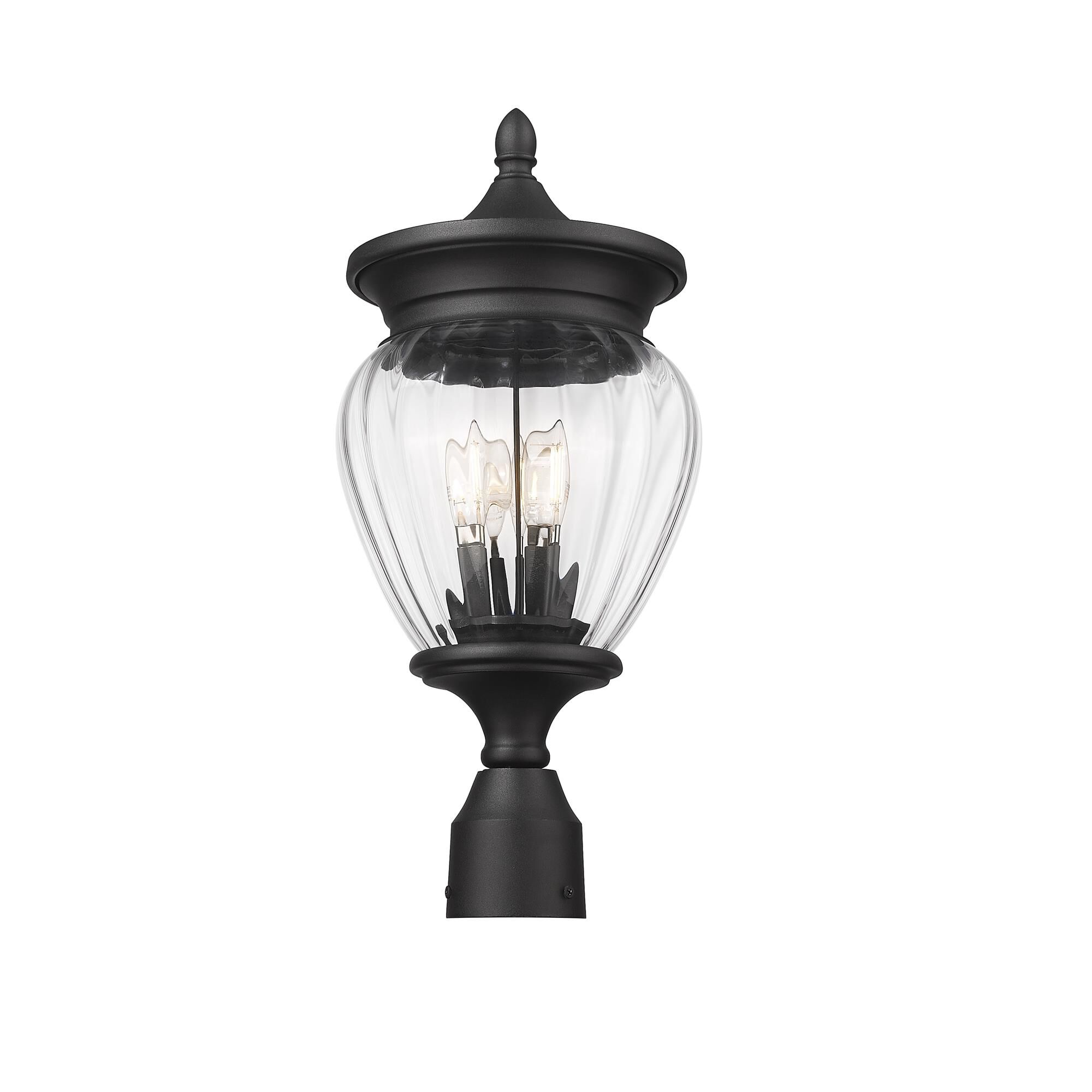 Shown in Black finish and Clear Ribbed glass and Clear Ribbed shade