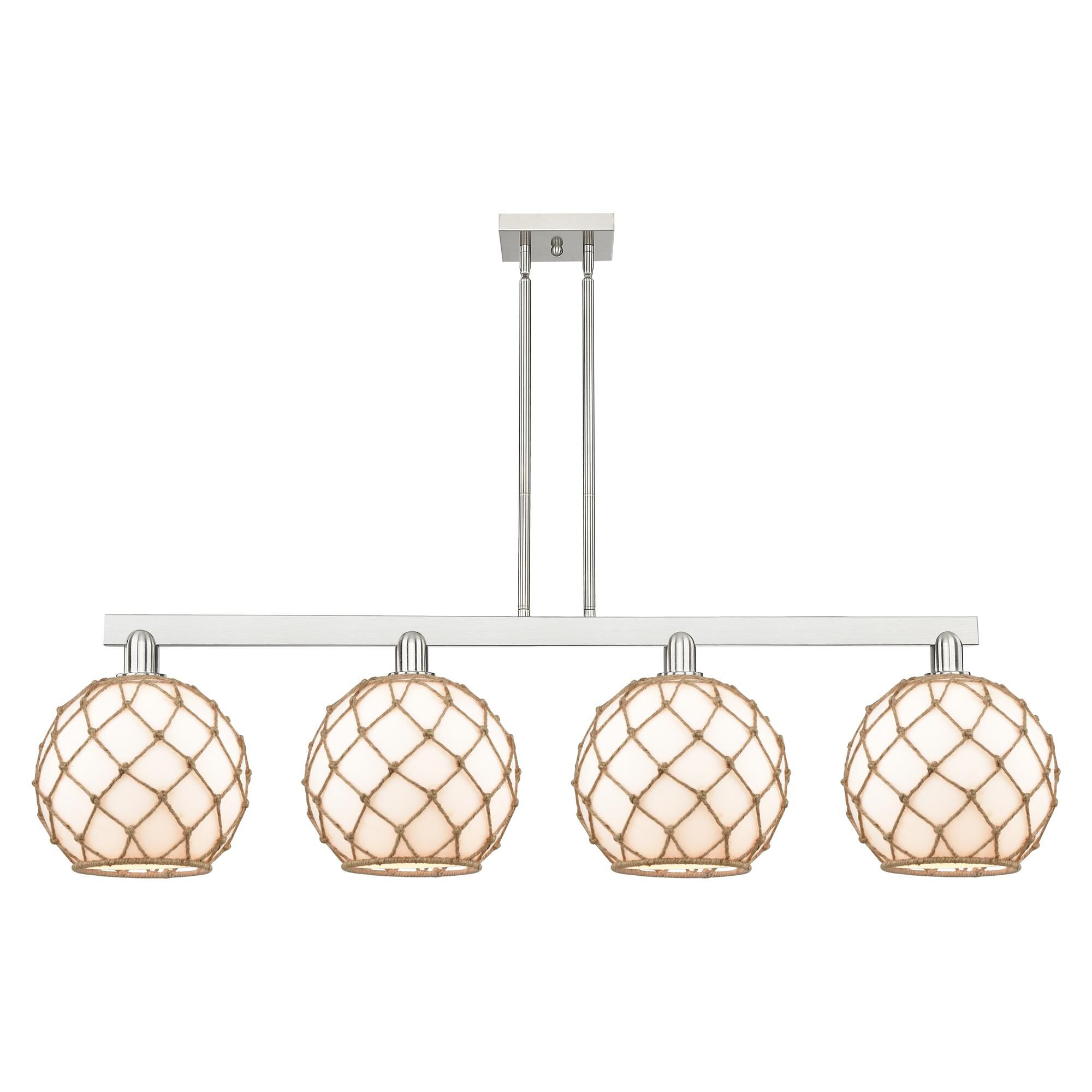 Shown in Brushed Satin Nickel finish and Matte White with Brown Rope glass