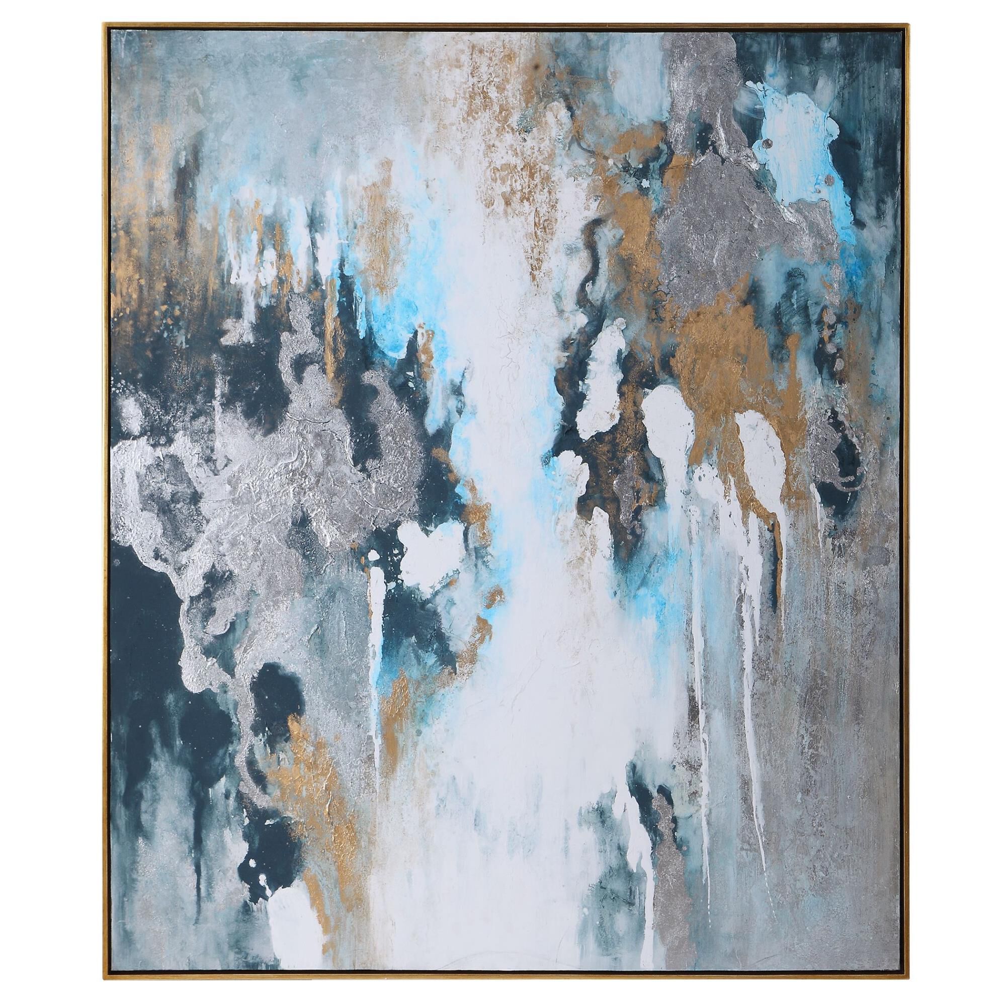 Shown in Hand Painted, Gold Leaf Gallery Frame, Texture, Teal, Blue, Green, Gold Leaf, Silver Leaf, White, Gr finish