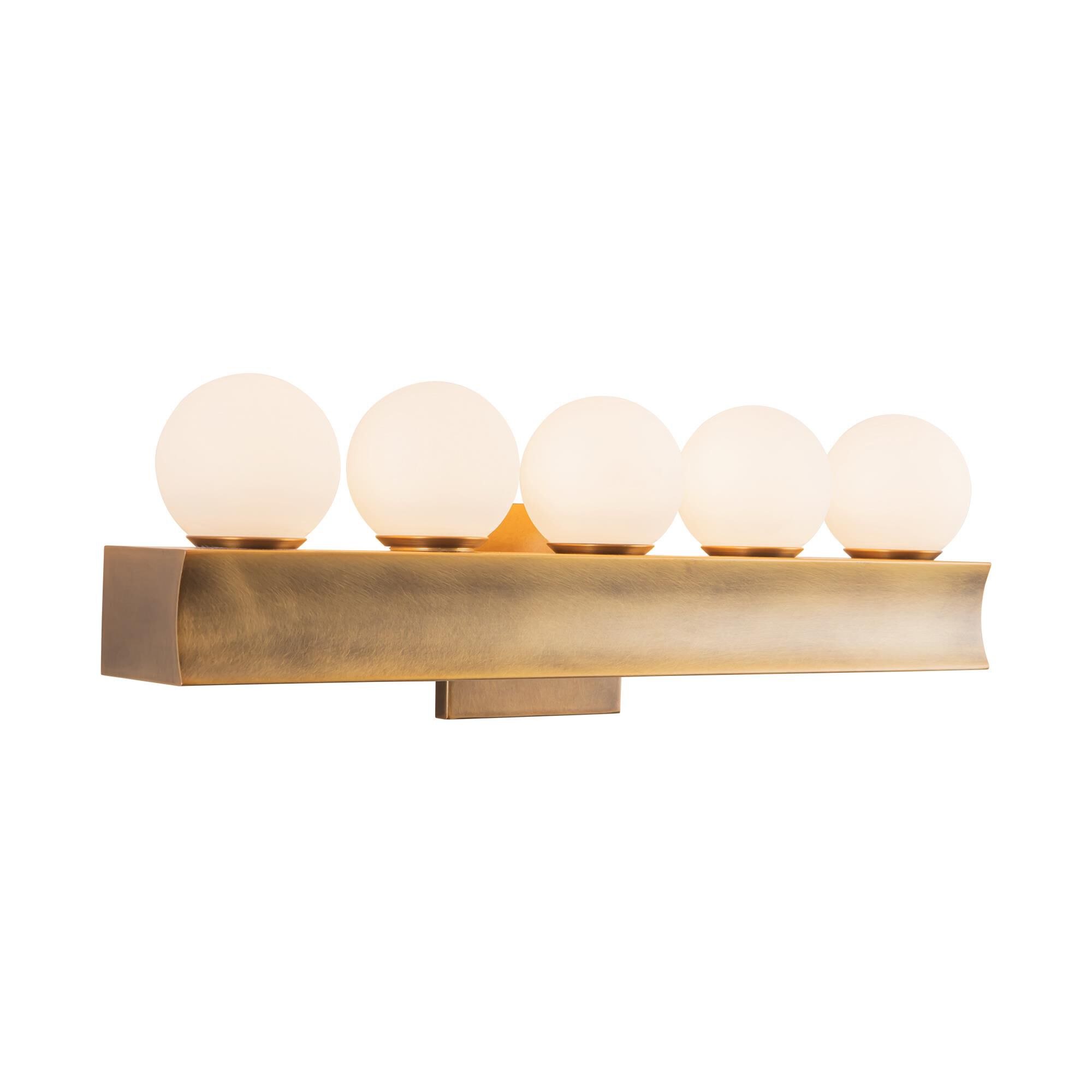 Shown in Vintage Brass finish and Opal glass