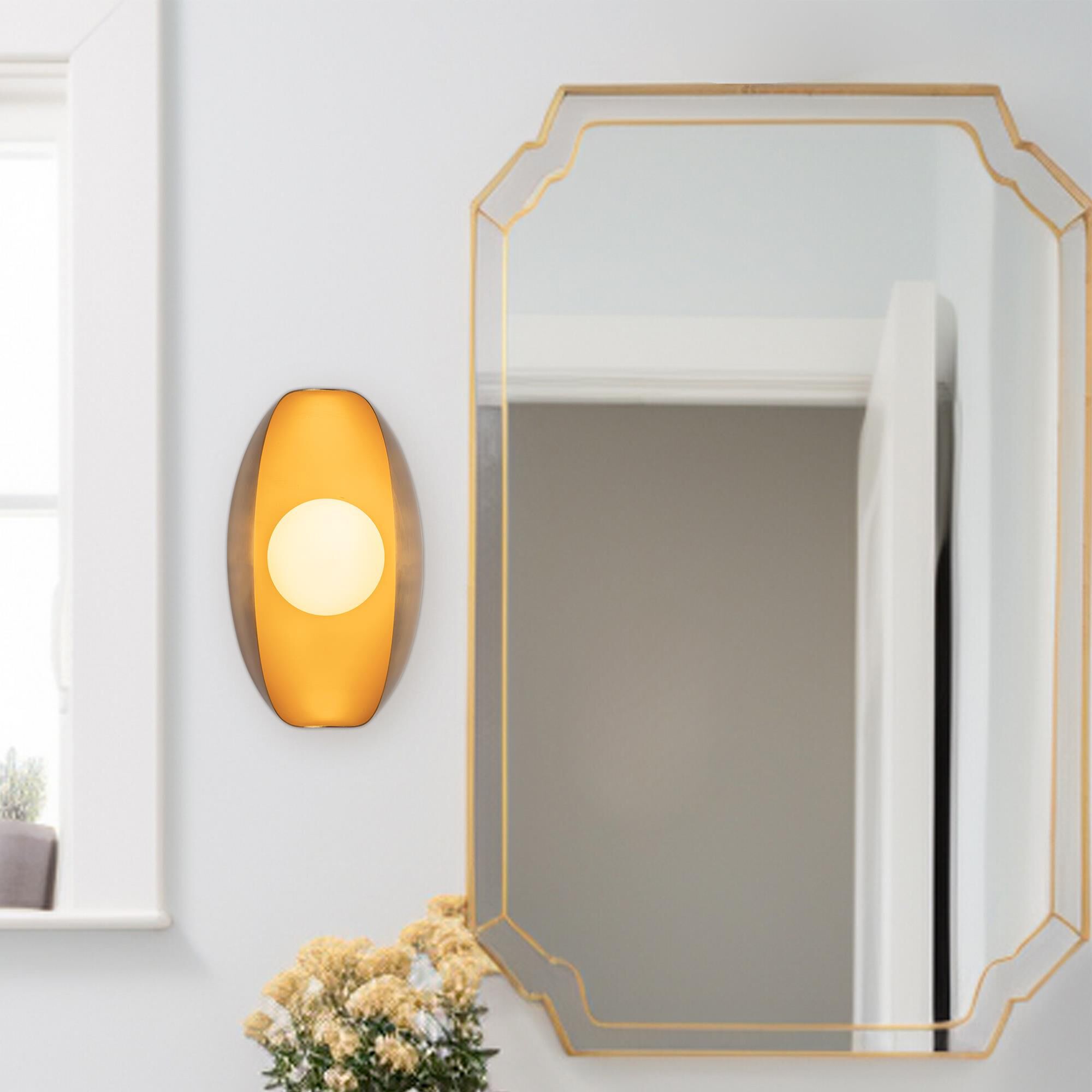 Shown in Vintage Brass finish and Matte Opal glass