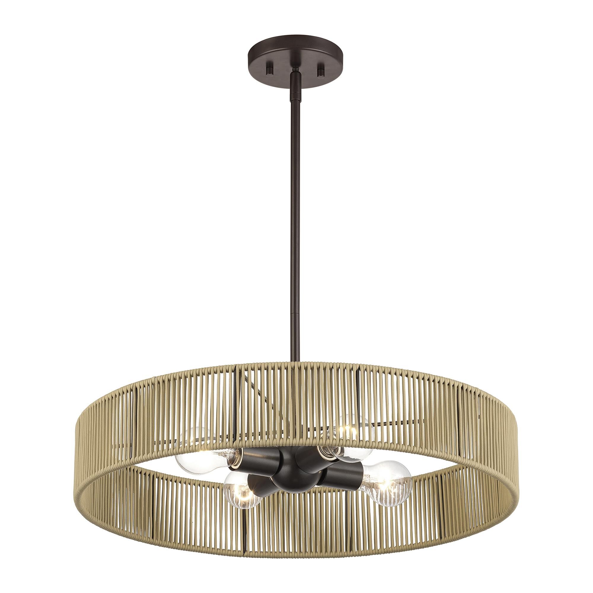 Shown in English Bronze finish and Hand-Woven Venetian Gold Color Polyester Rope shade