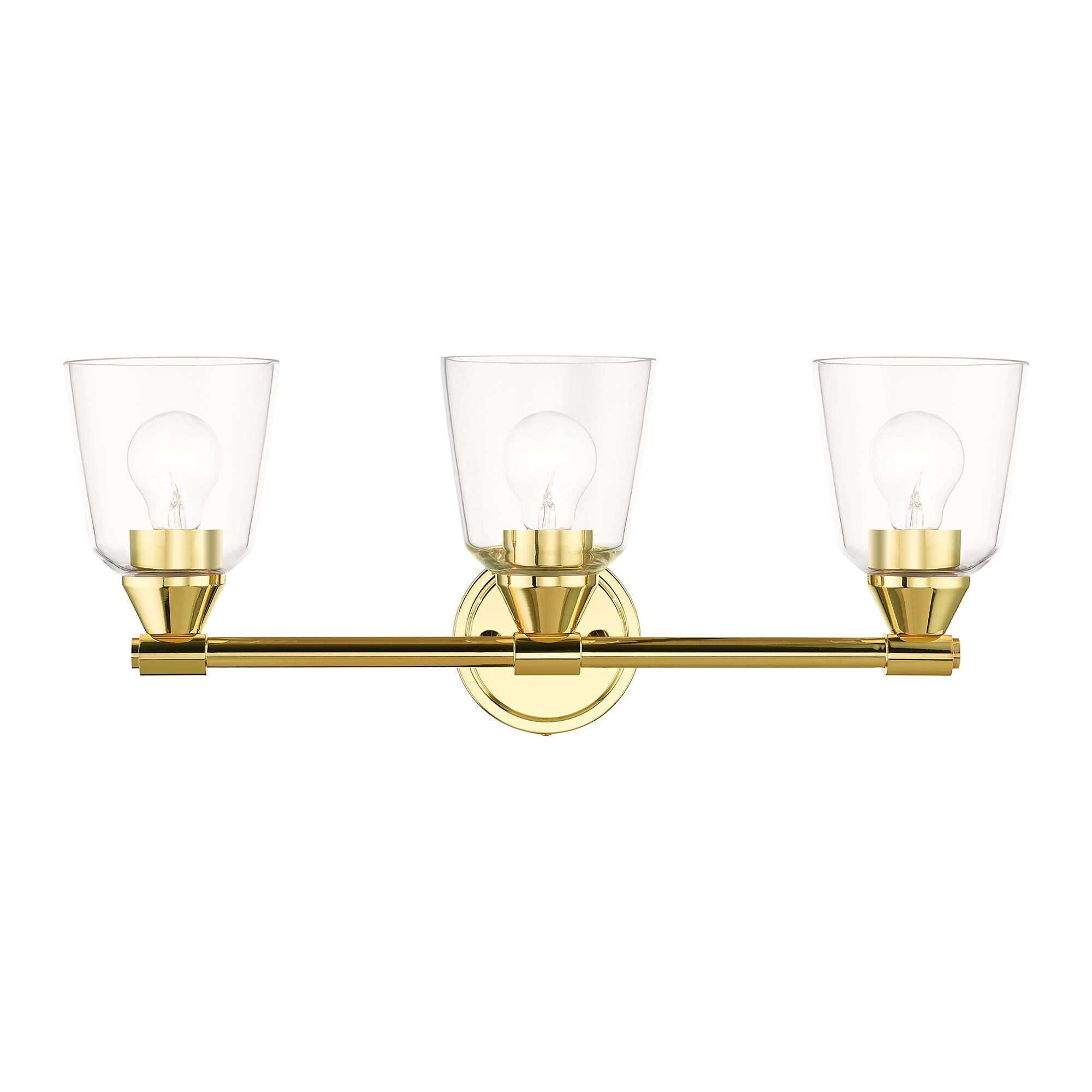 Shown in Polished Brass finish and Hand Blown Clear  glass