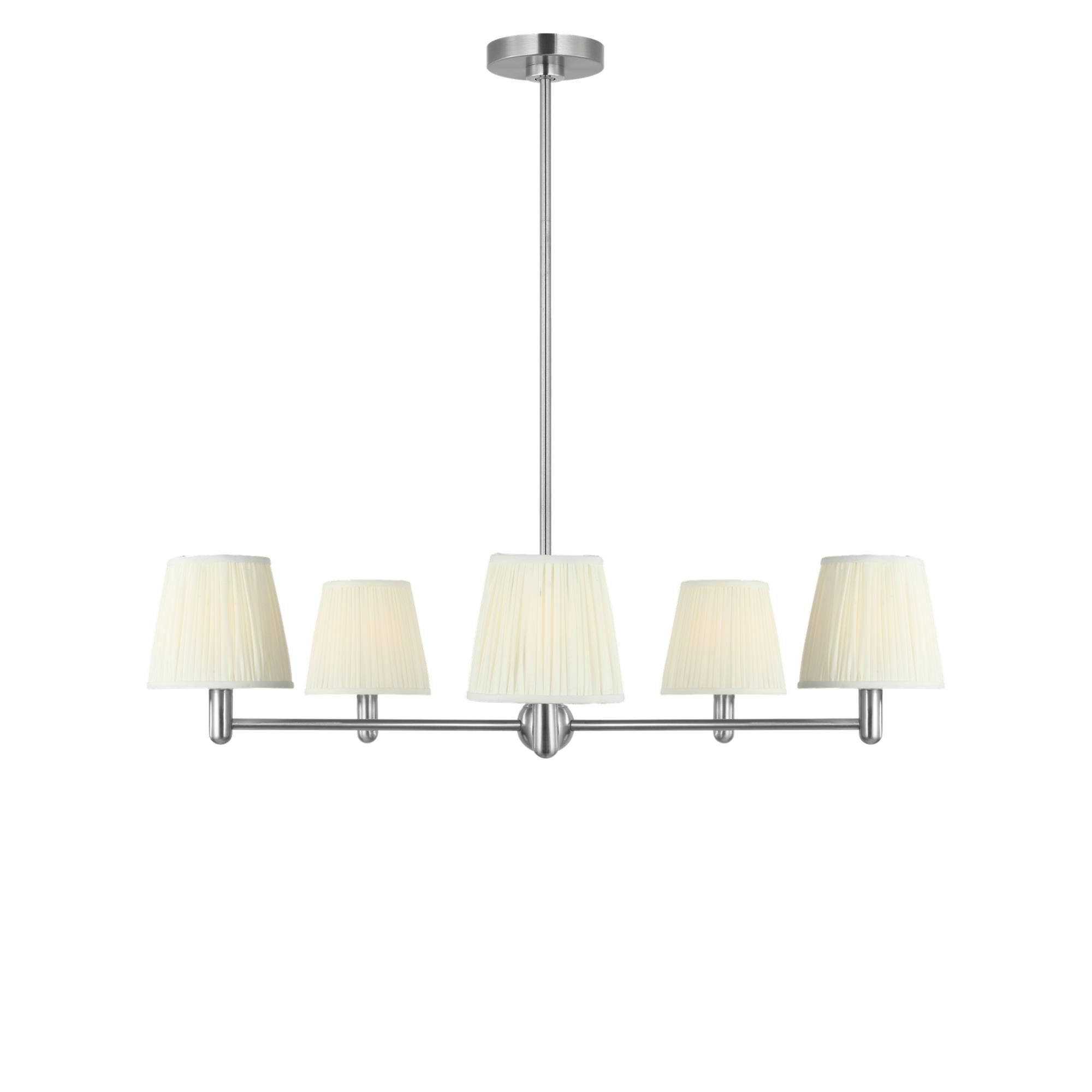 Shown in Brushed Nickel finish and Mushroom Pleat Fabric shade